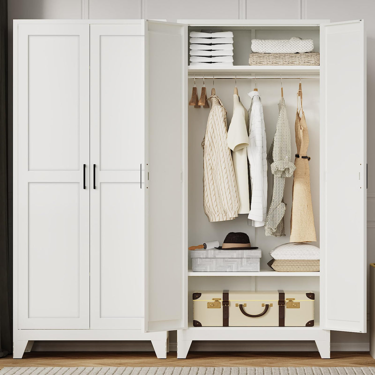 Metal Wardrobe with Hanging Rod