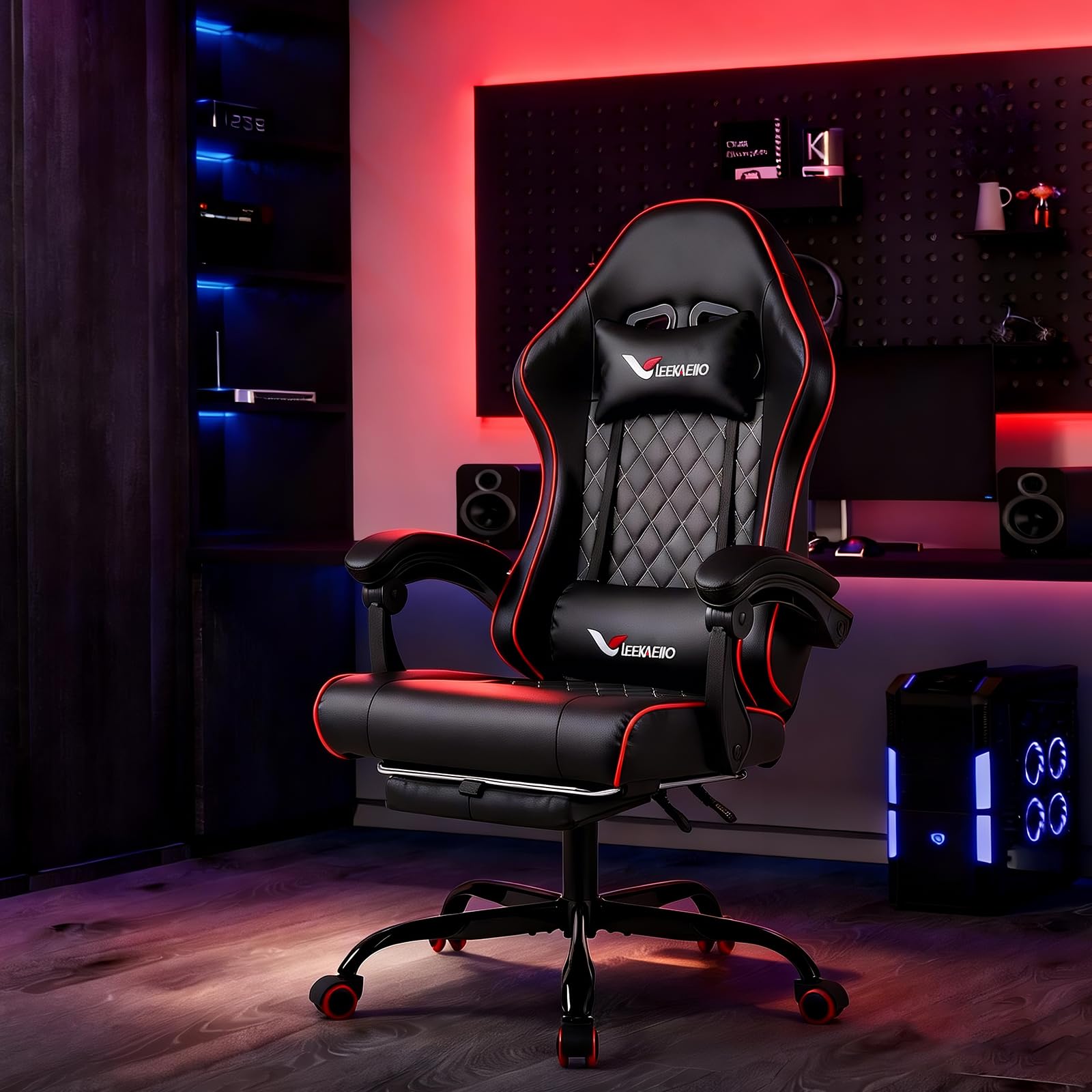 Ergonomic Gaming Chair with Footrest & Pocket Spring Cushion