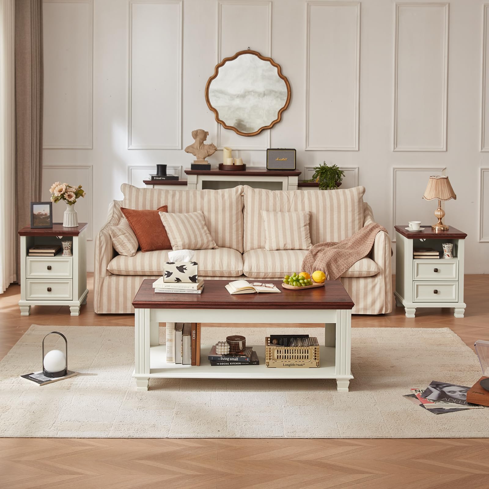 Farmhouse Coffee Table Set of 3 with Drawers