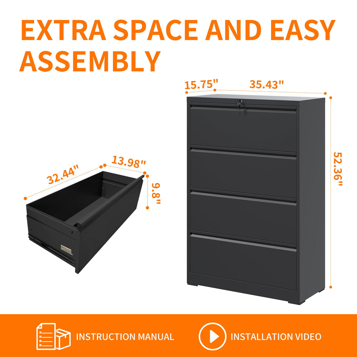 OPTYMIRA 4 Drawer Metal File Cabinet for Legal/Letter Size File,Lockable