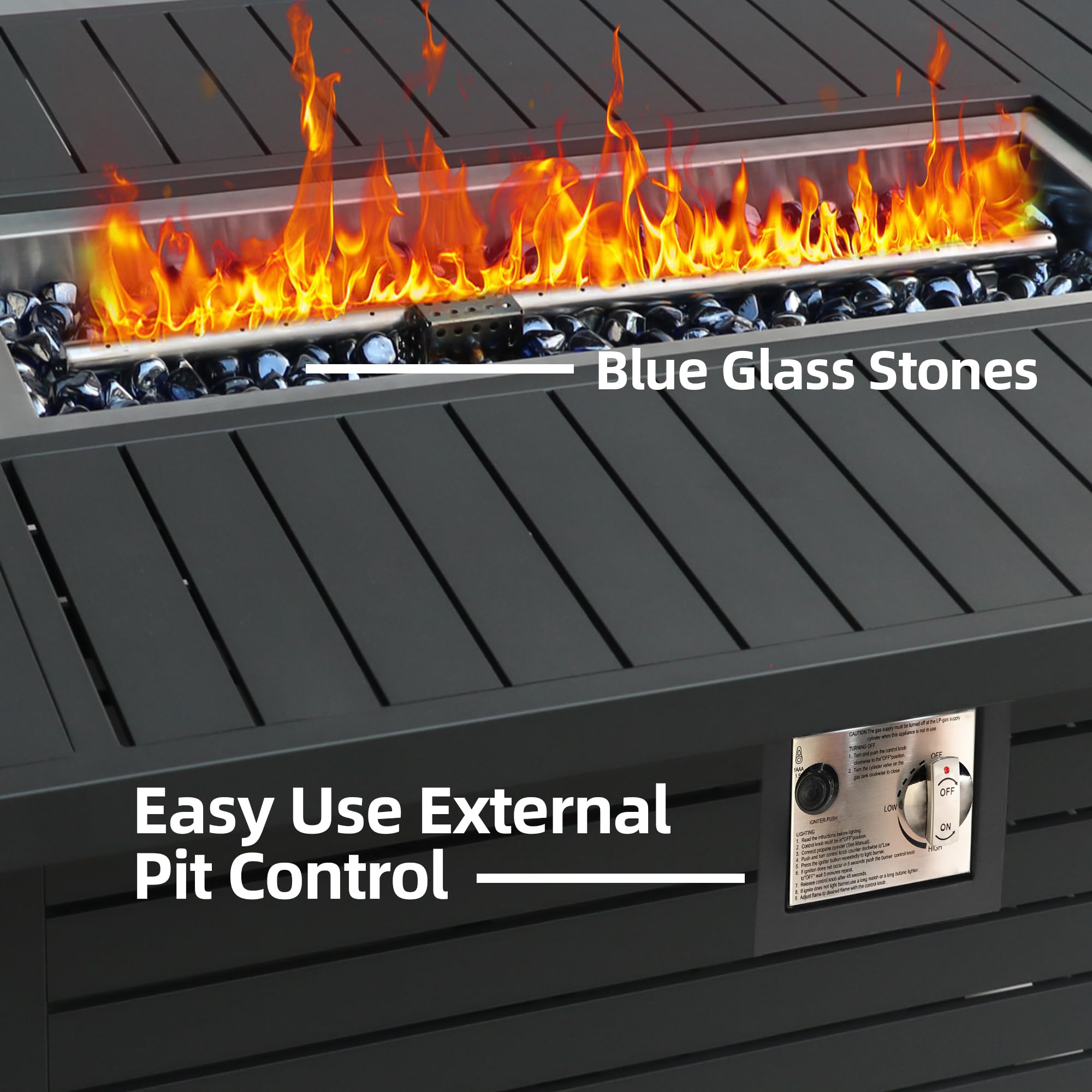 43.3" Propane Fire Pit Table with Lid & Wind Guard