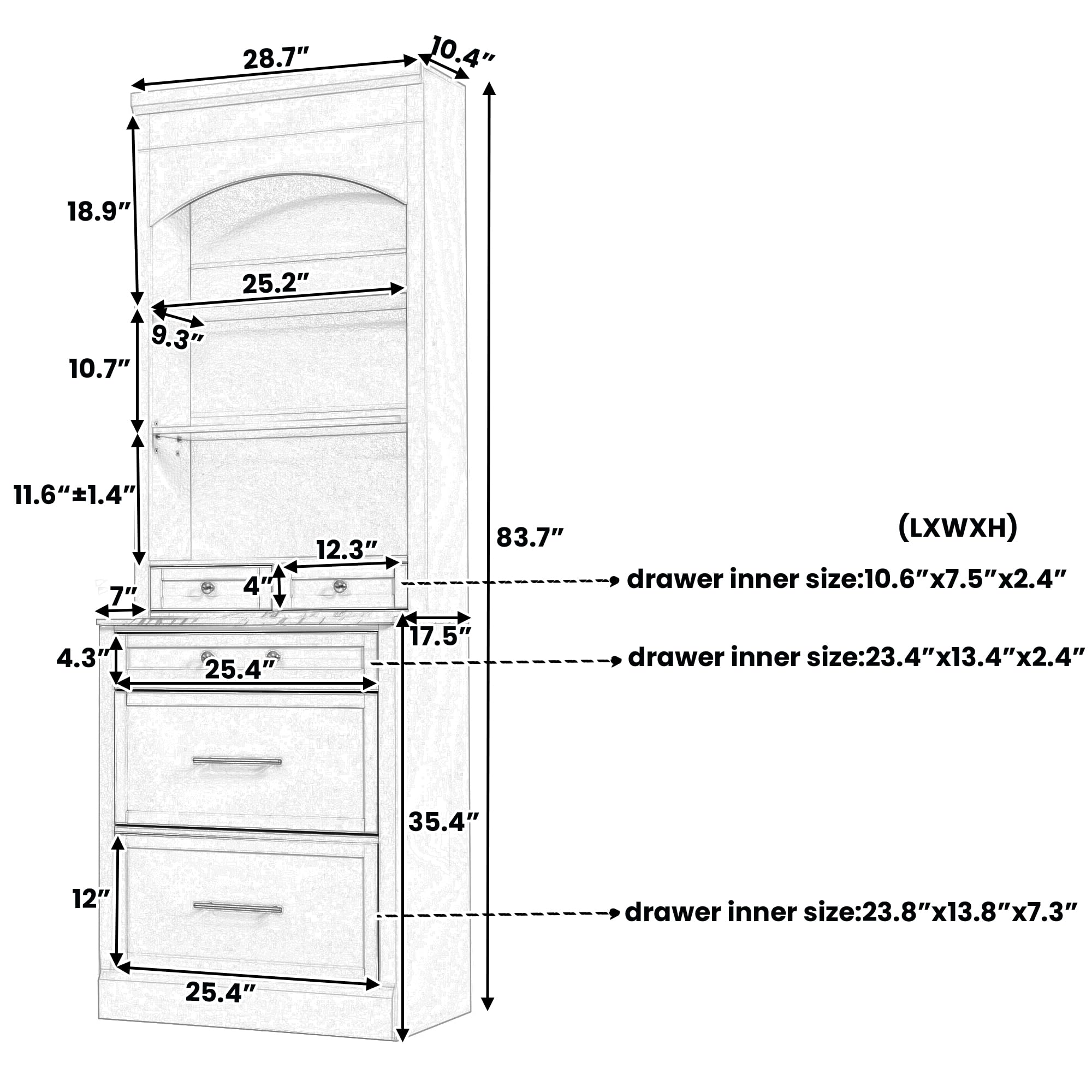 Merax Modern 83.7inch Freestanding Kitchen Hutch with Faux Marble Top, Kitchen Pantry with 5 Storage Drawers and Adjustable Shelf, Set of 2, Gray