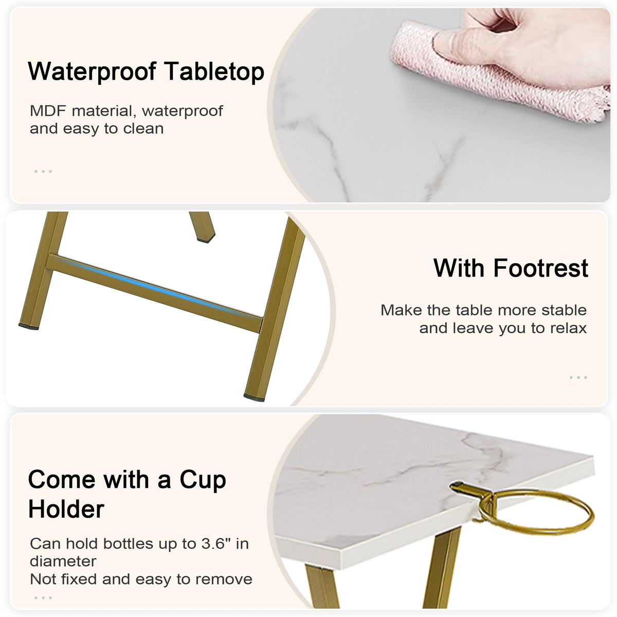 VECELO Folding TV Tray for Eating Set of 4, Portable Dinner/Snack Table with Cup Holder for Couch, Living Room and Small Space, Gold