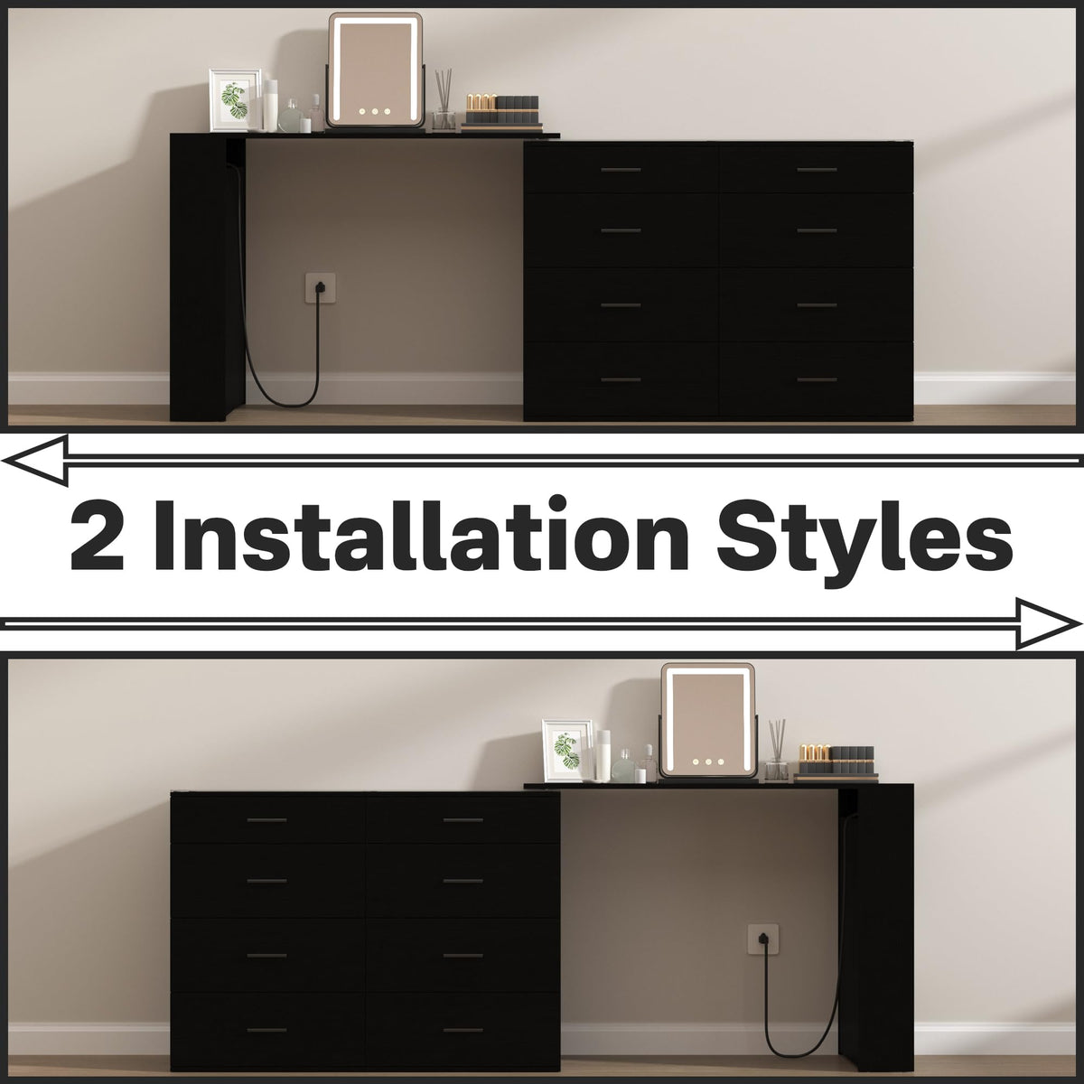 Adjustable LED Vanity with 8 Drawers