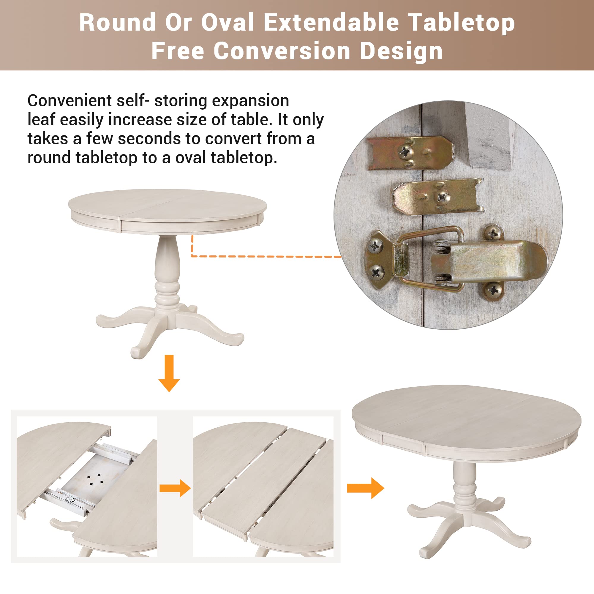 5-Piece Round Dining Table Set for 4