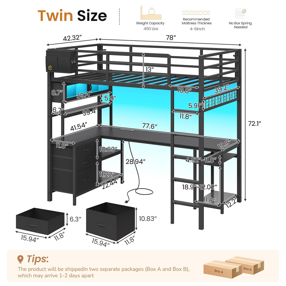 Twin Loft Bed with Gaming Desk