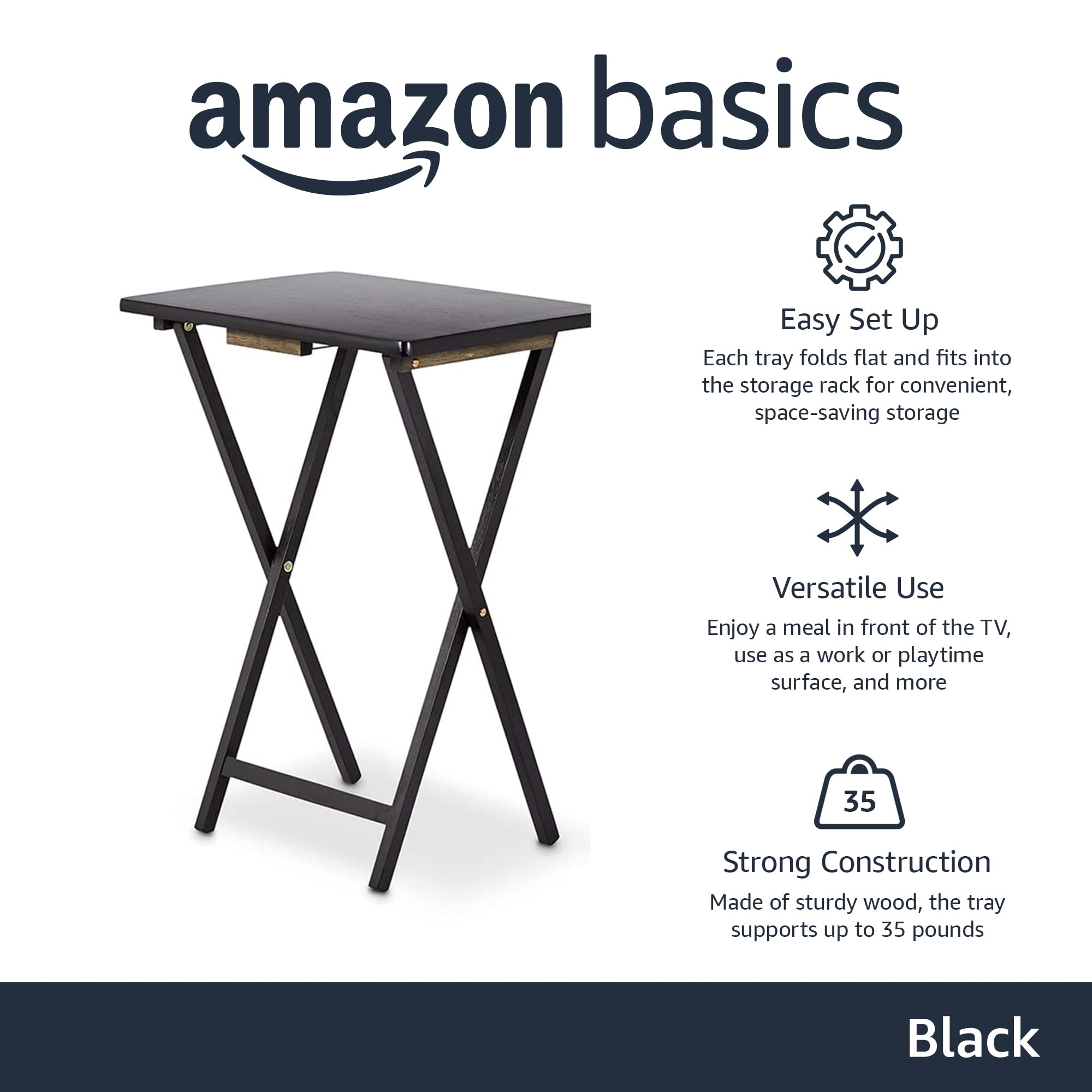 Folding TV Tray Tables with Storage Rack, Set of 4