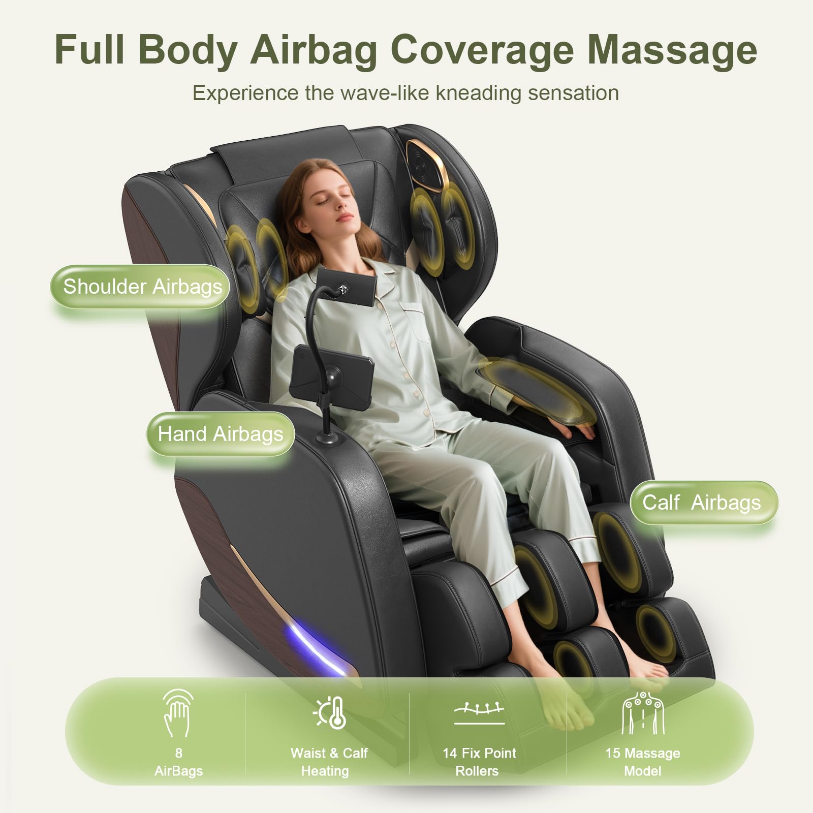 2026 Massage Chair Full Body, Zero Gravity Massage Chair Recliner with 14 Fixed Rollers, 8 Airbags, Foot Massage, Lumbar Heating, Touch Screen, Bluetooth Speaker & Ambient lighting for Lover, Parents