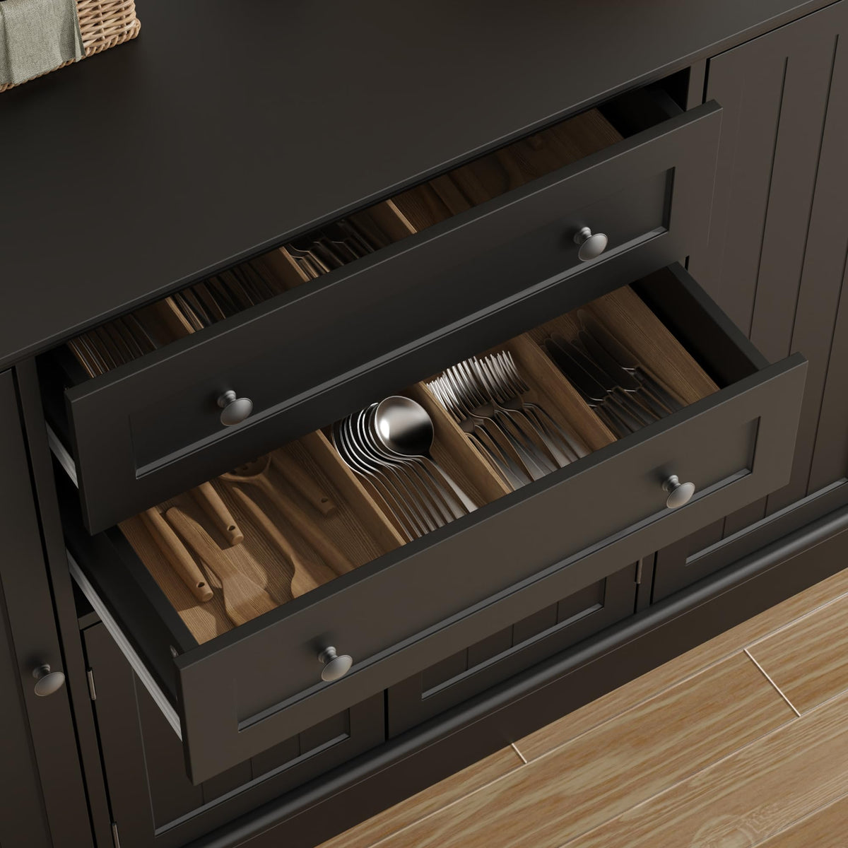 DecoFurn Farmhouse 47" Buffet Cabinet with Storage,Large Sideboard Buffet with Drawers and Adjustable Shelves, Rusitc Coffee Bar Cabinet for Kitchen, Black