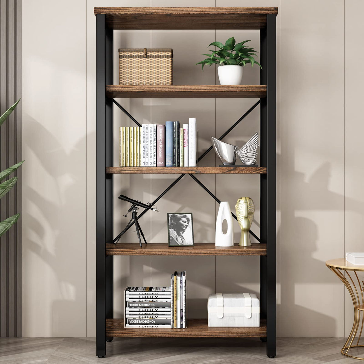 5-Tier Solid Wood Bookshelf