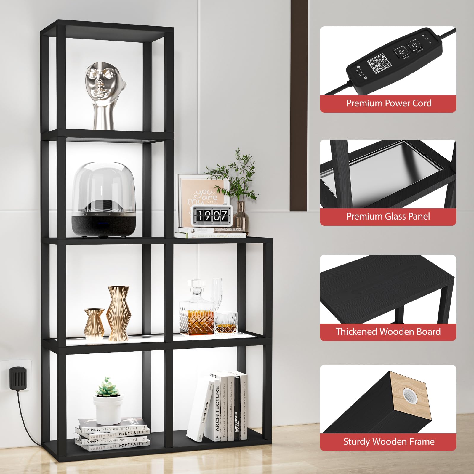 5-Tier Corner Display Shelf with LED Light