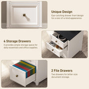 Vabches Farmhouse L Shaped Executive Desk with 6 Drawers, 59’’ Wood Home Office Desk with File Cabinet, Writing Corner Computer Desk for Home Office, Work, Study, White and Black