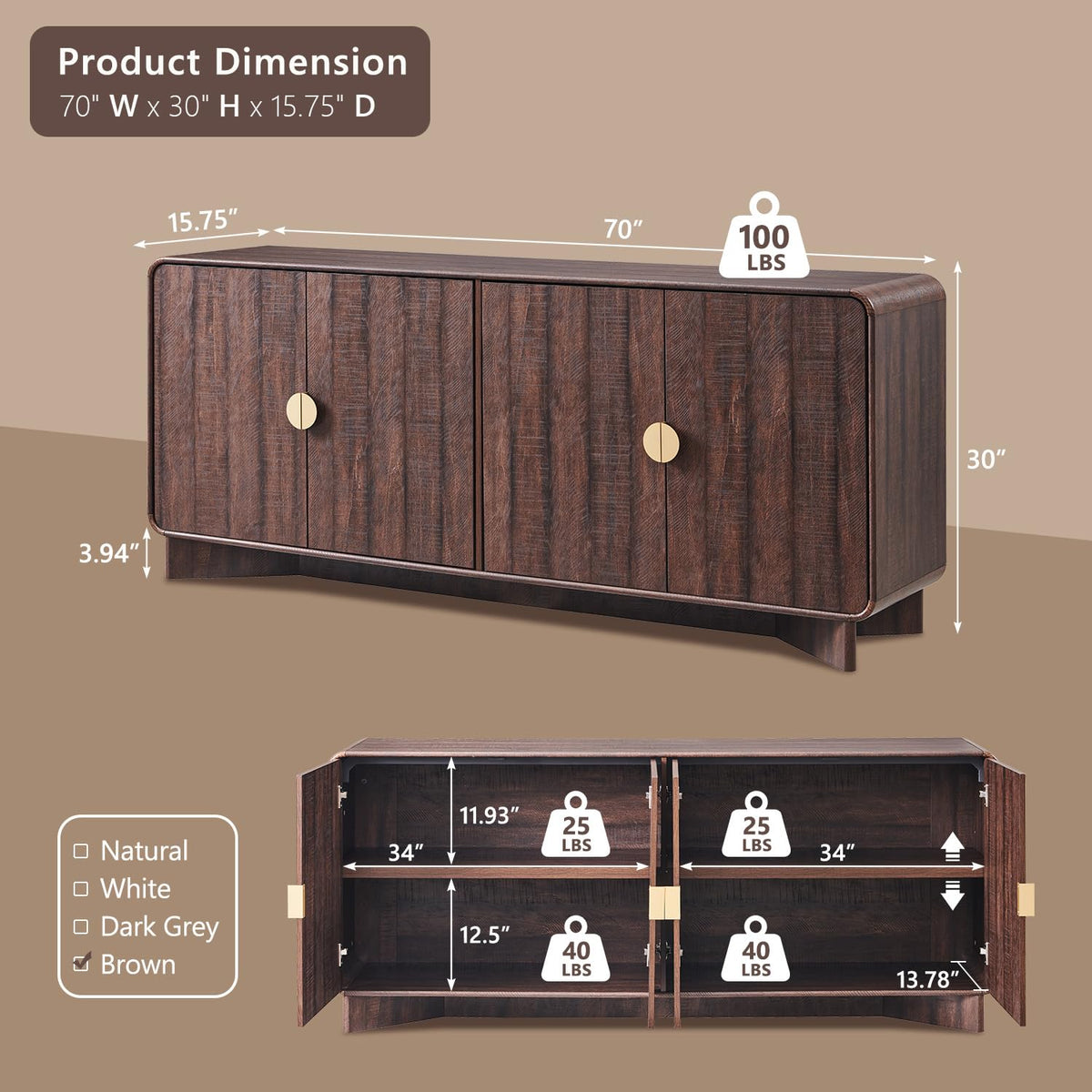 Curved Buffet Sideboard Cabinet