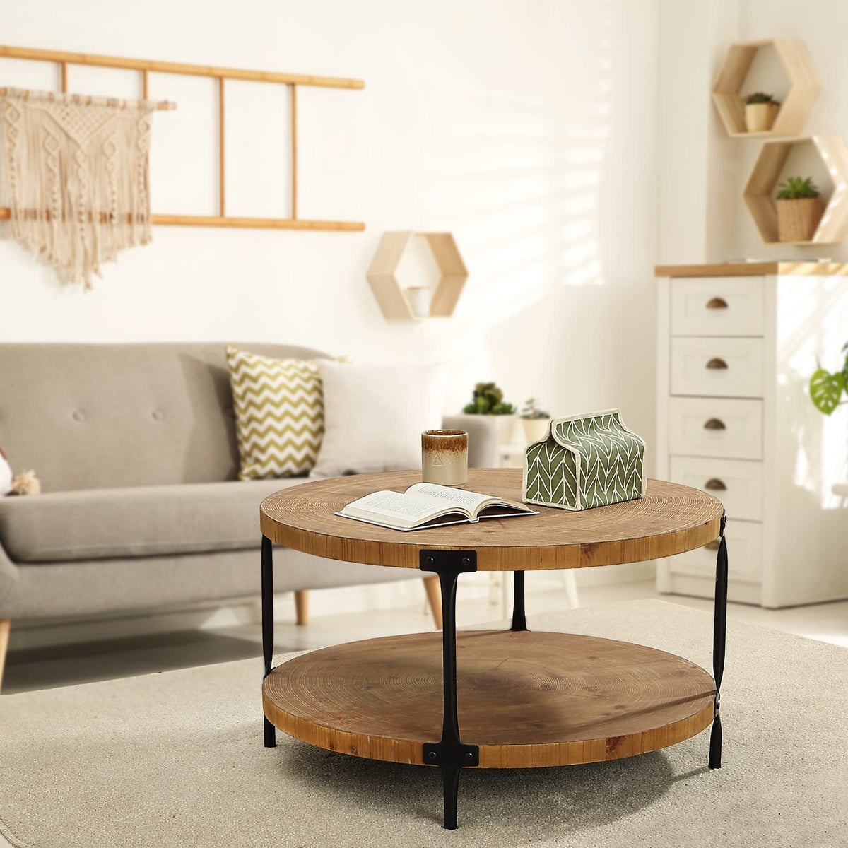 Round Two-Tier Wood Coffee Table