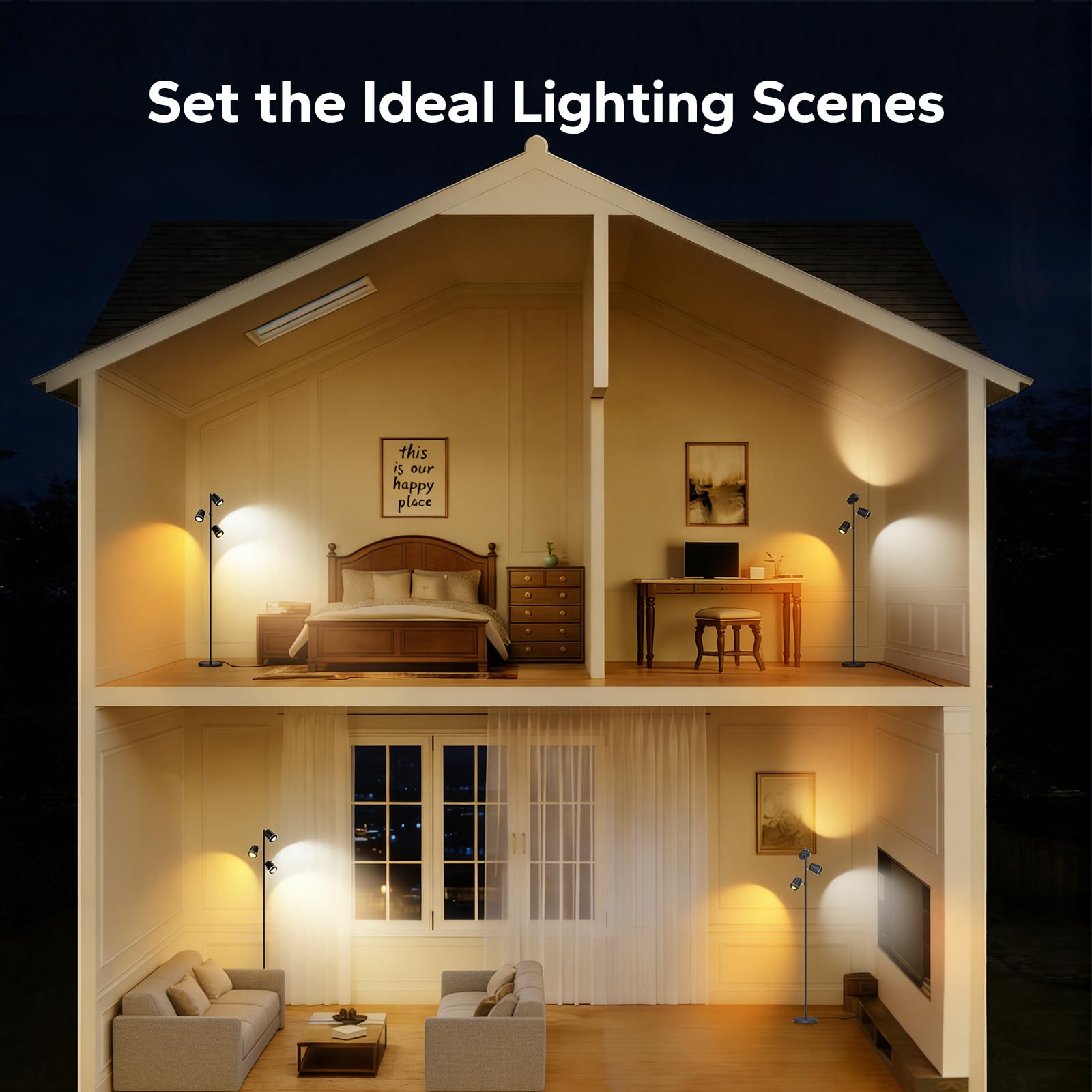 SIBRILLE 36W LED Tree Floor Lamp, Upgraded 3 Rotatable Lights Standing Lamp with Remote & Touch Control, Dimmable Tall Lamp Modern Floor Lamps for Living Room Bedroom Office