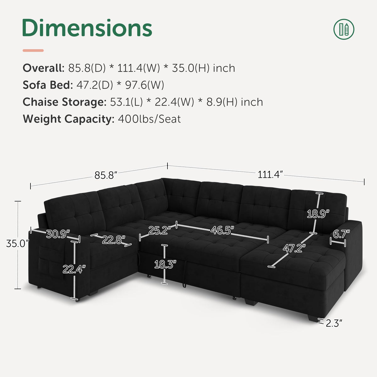 U-Shaped Sectional Sleeper Sofa