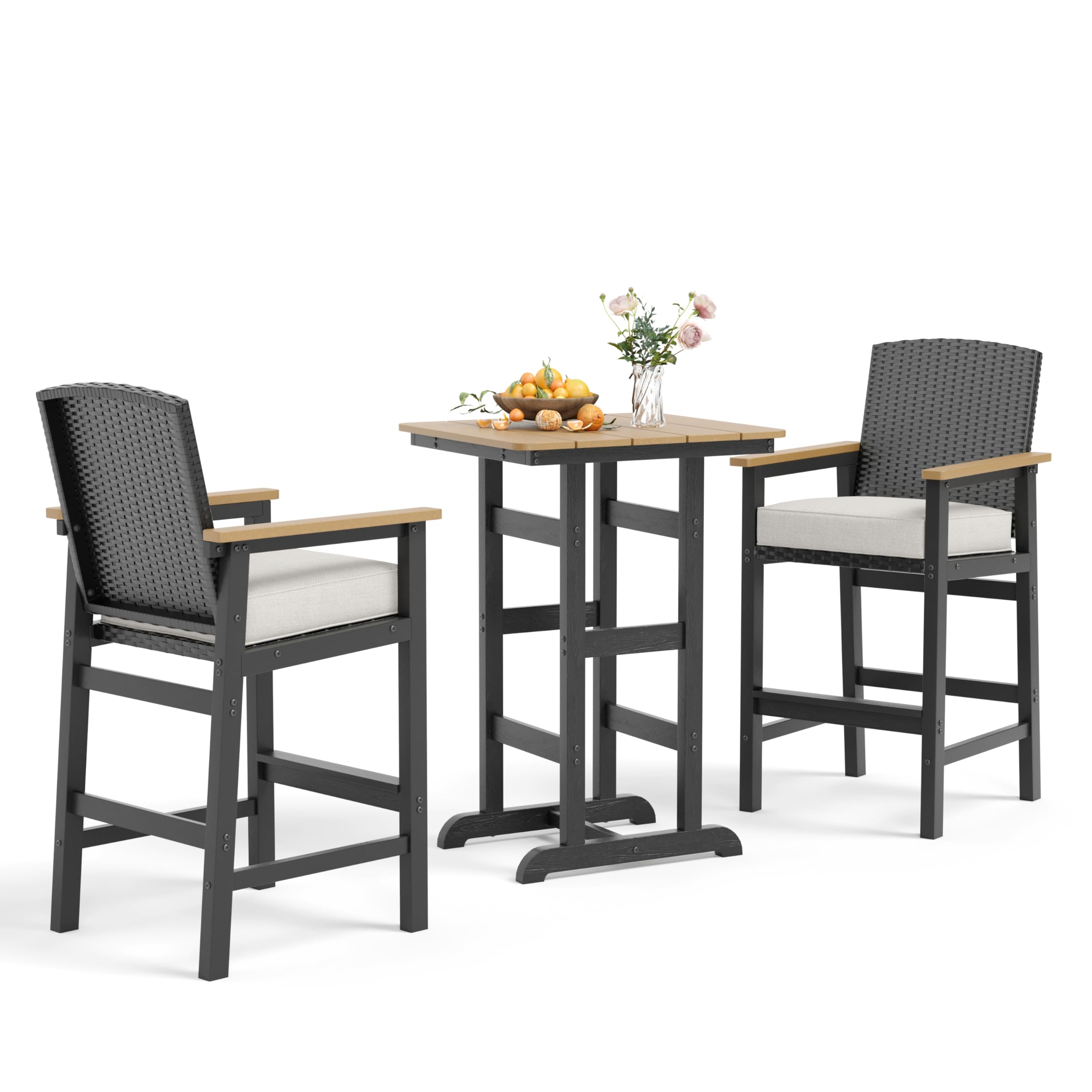 Outdoor Bar Set 3-Piece with High Top Table & Wicker Bar Chairs