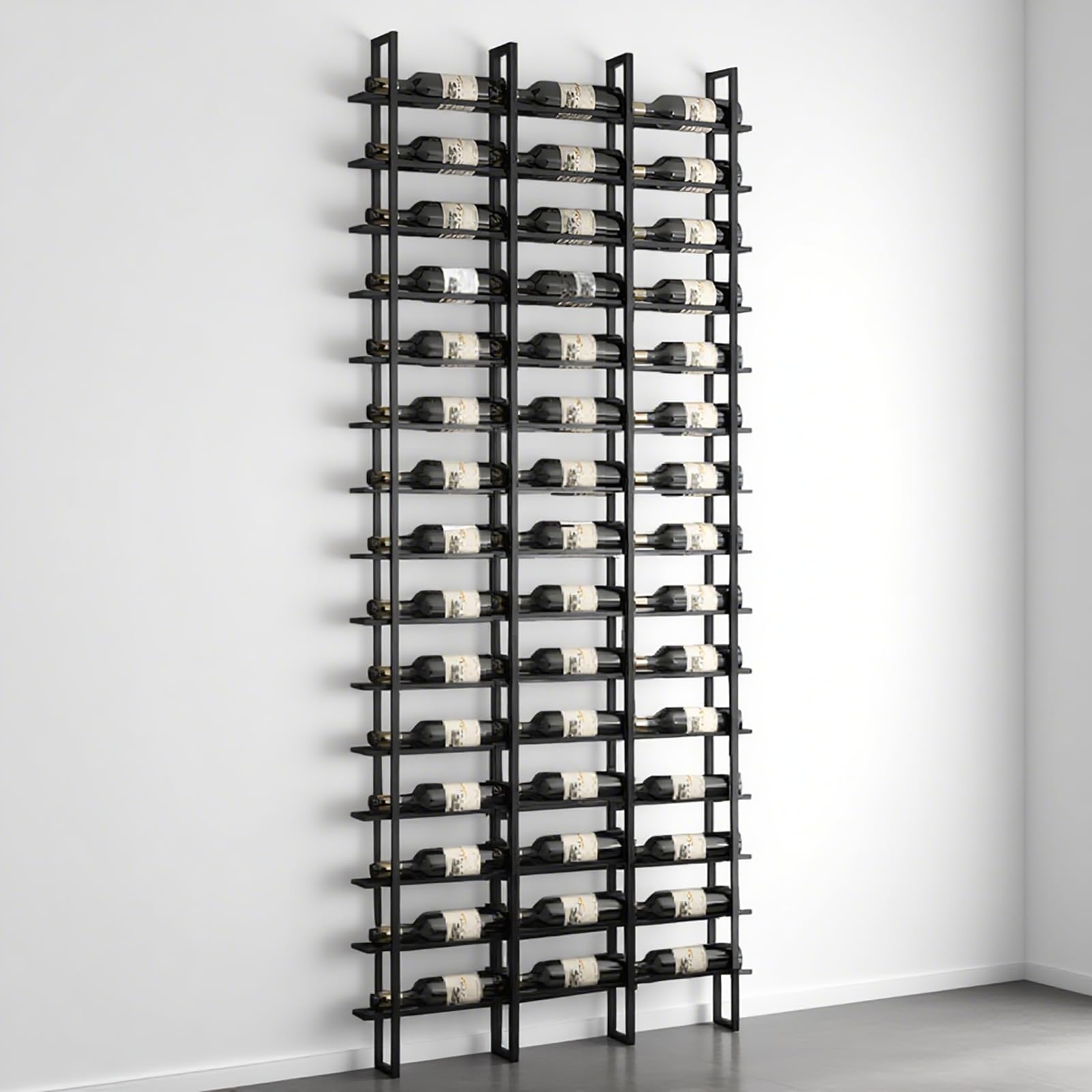 RAJYQODIS Large Wall Mount Wine Rack, 16 Tier 48 Bottle Wine Storage Organizer Display Holder, Metal Liquor Display for Wine Cellars, Home Bars, Kitchens, and Dining Rooms