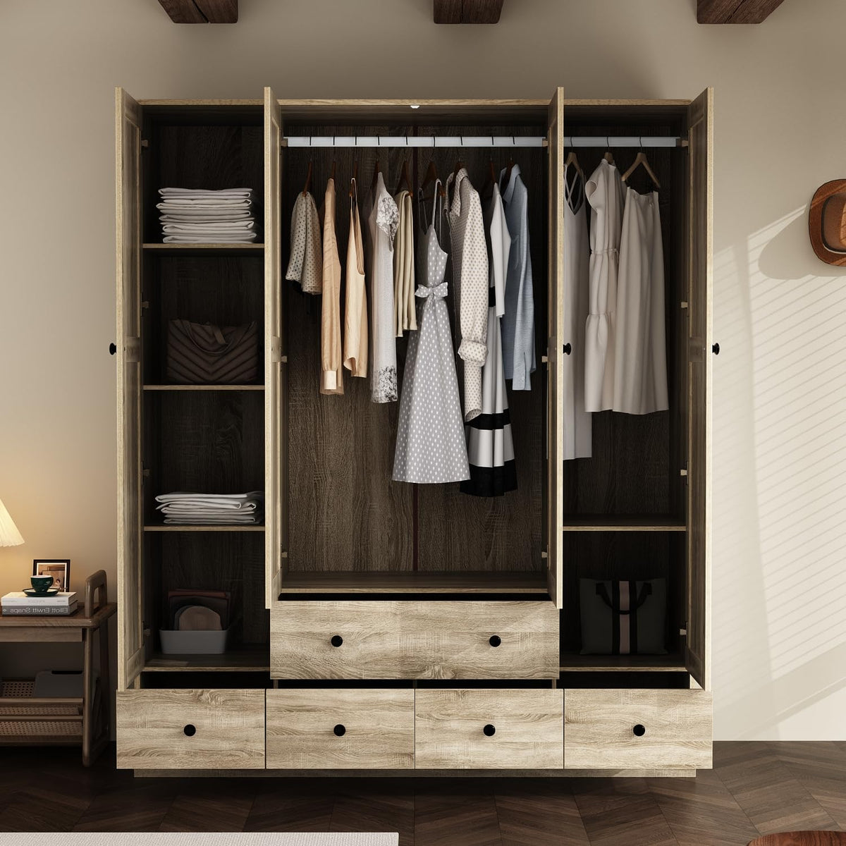 Rattan Wardrobe with Drawers