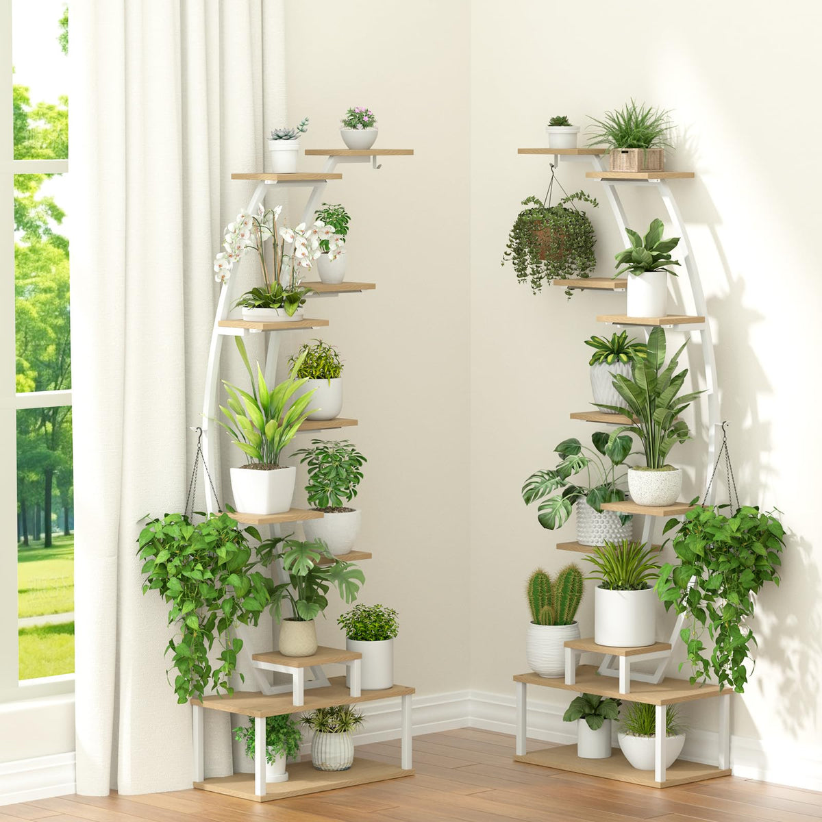 Plant Stand Indoor with 8 Grow Light,65" Tall 10 Tier White Half Moon Shelf