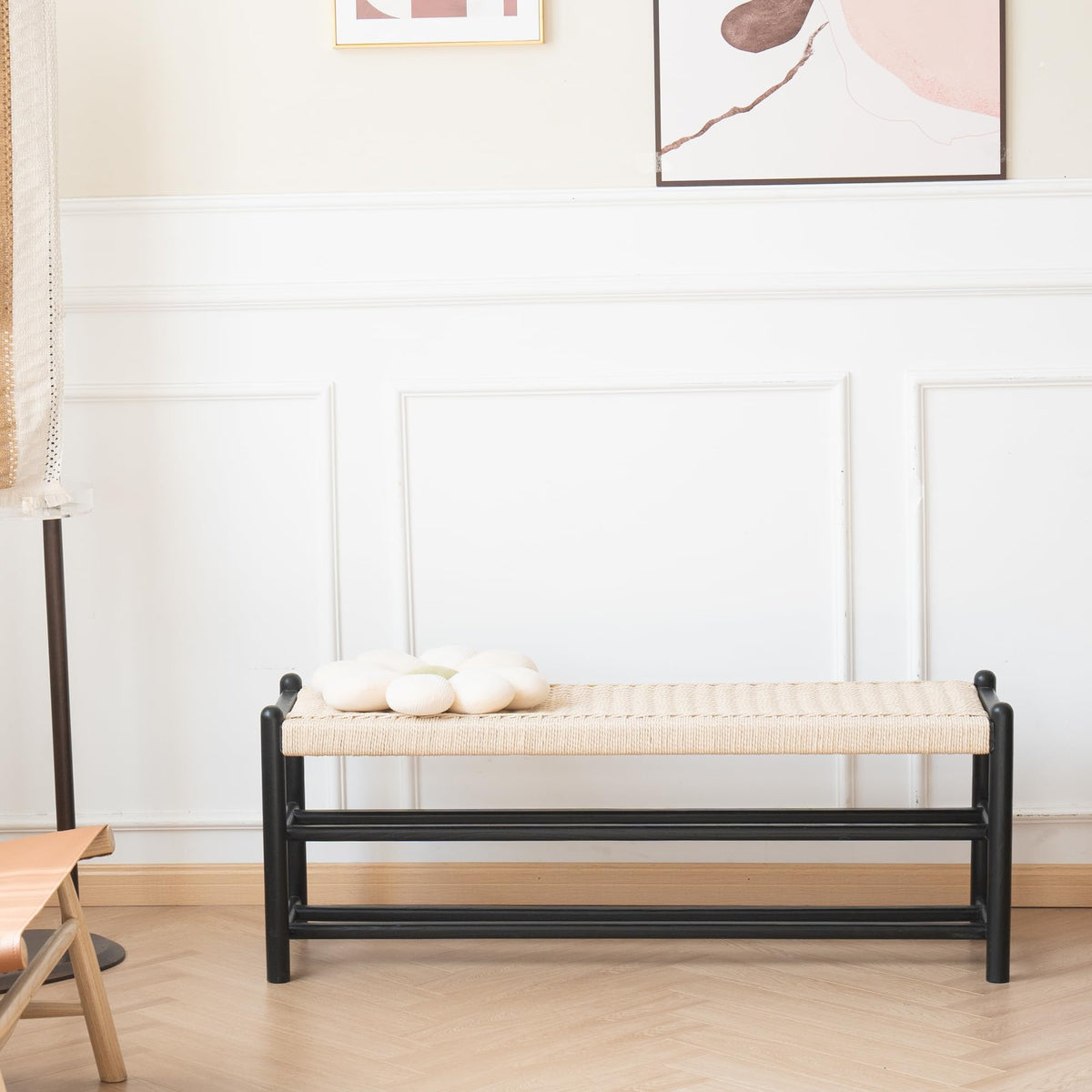 Solid Wood Woven Seat Storage Bench