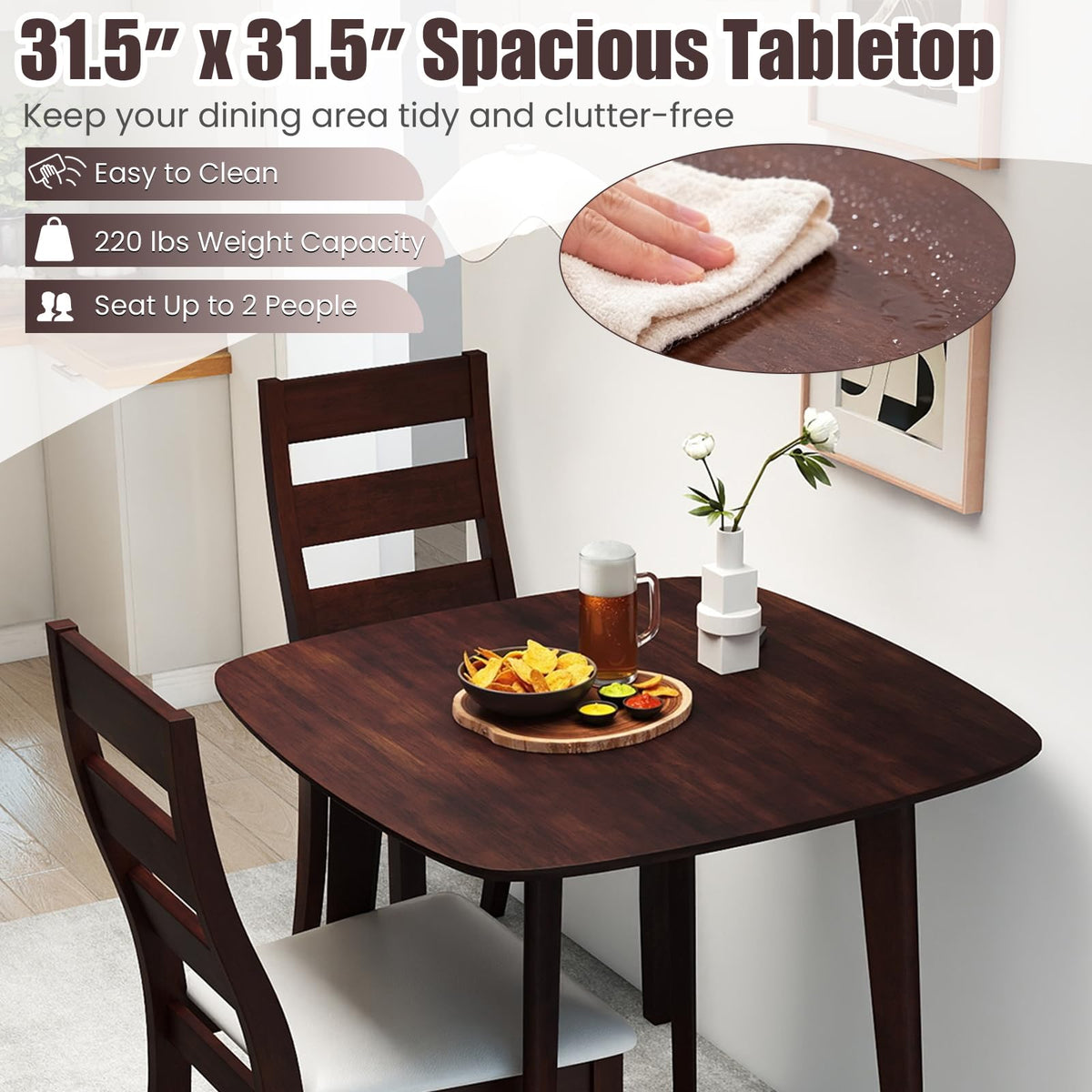 Wood Dining Table Set for Two