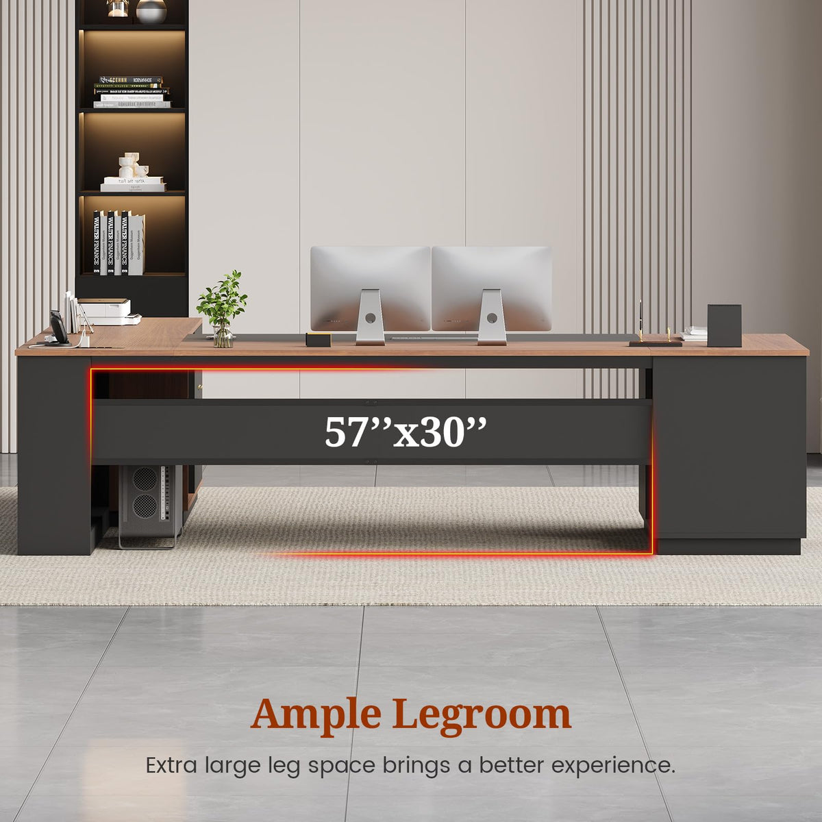L-Shaped Executive Desk with File Cabinet