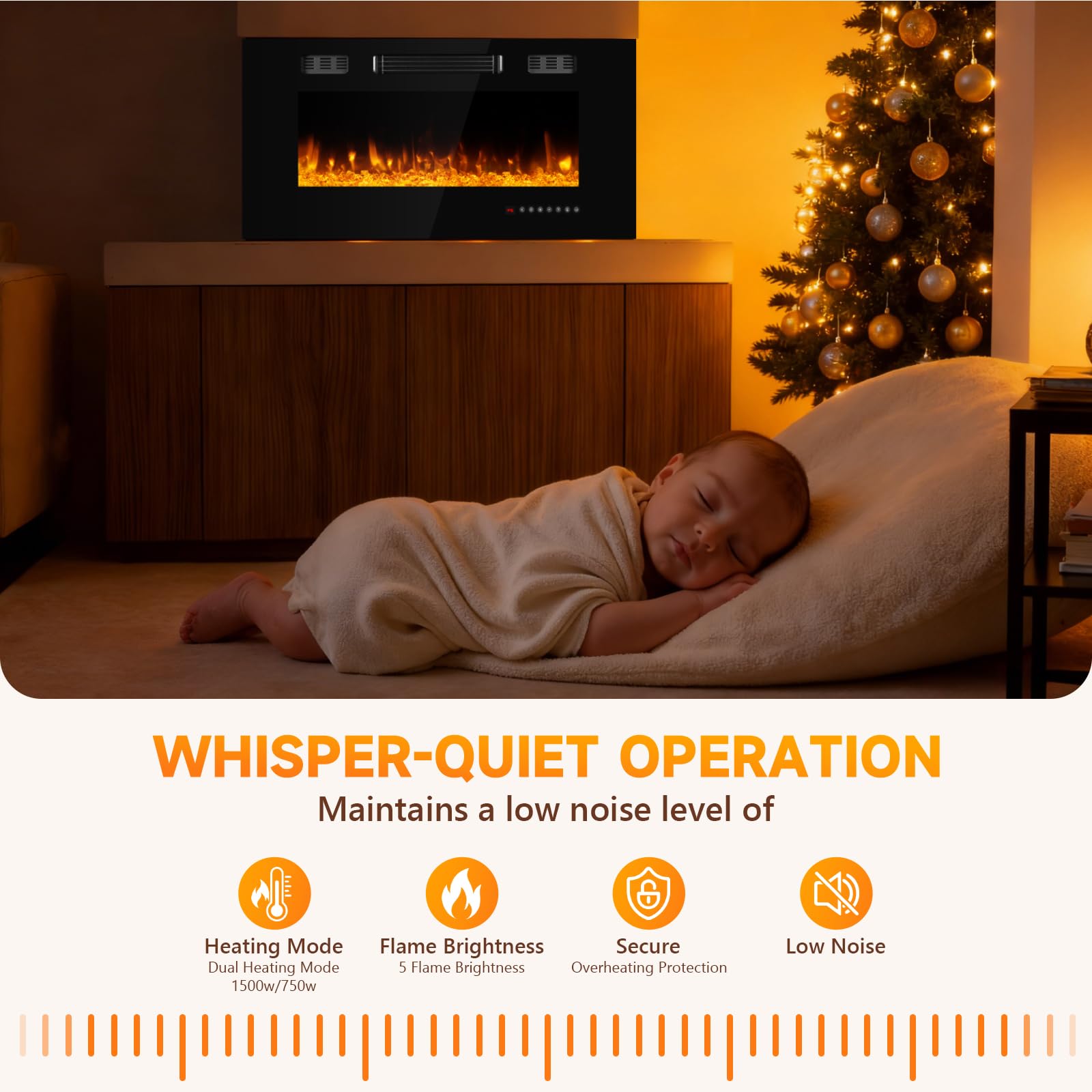 Ariiles 36 Inch Electric Fireplace Insert, Electric Fireplace Wall Mounted with Remote & Timer, Low Noise Heater Fireplaces for Living Room, Modern Recessed Fireplaces Decor