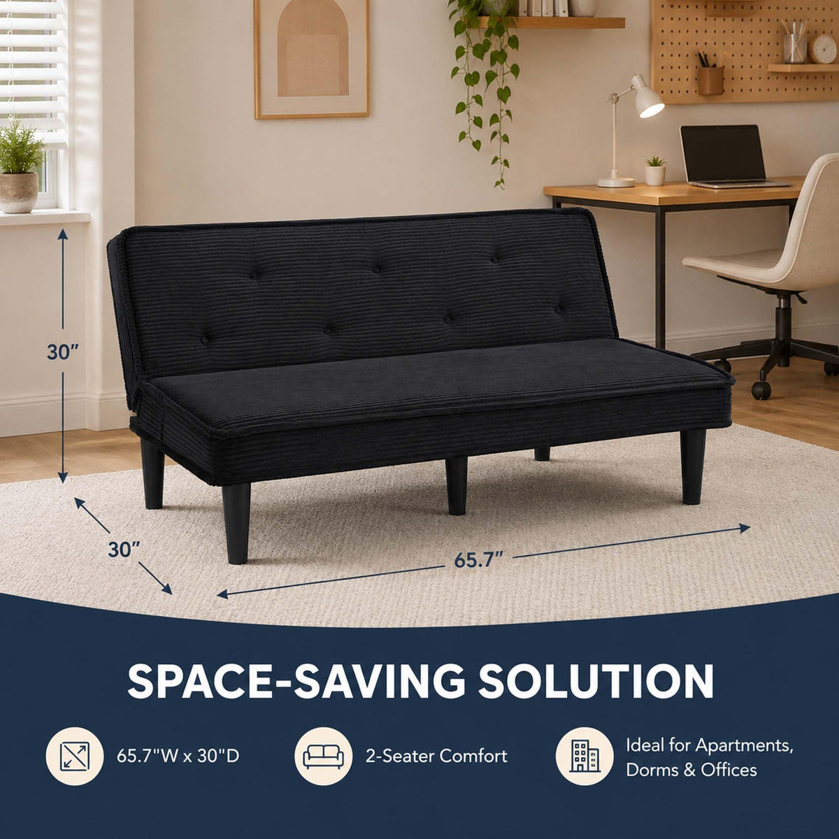 WDYLWFHW Convertible Futon Sofa Bed, Corduroy Folding Loveseat Couch
