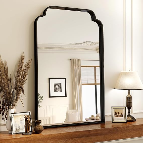 Scalloped Arch Wall Mirror with Metal Frame