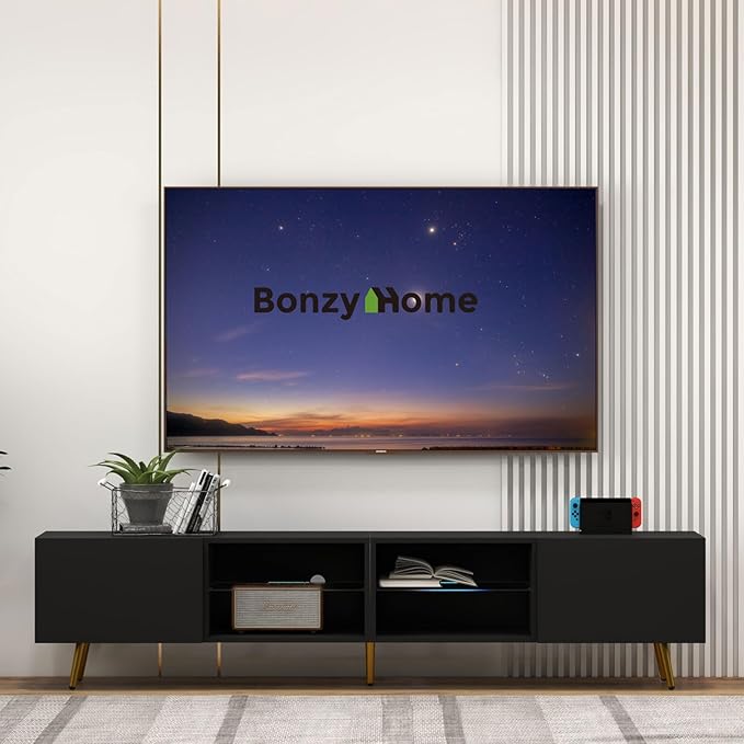 LED TV Stand with Storage Cabinets & LED Lights