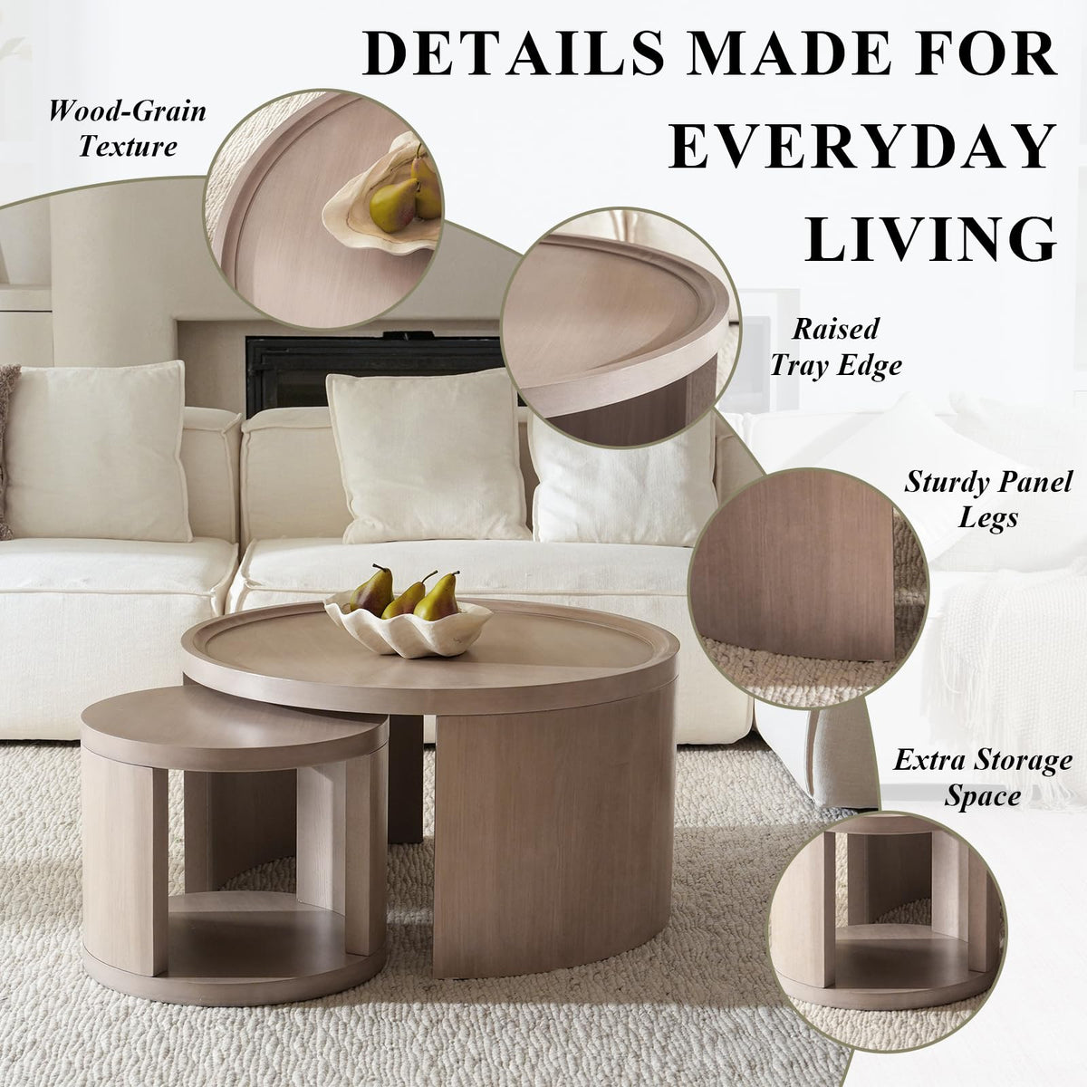 Gray Round Nesting Coffee Table Set