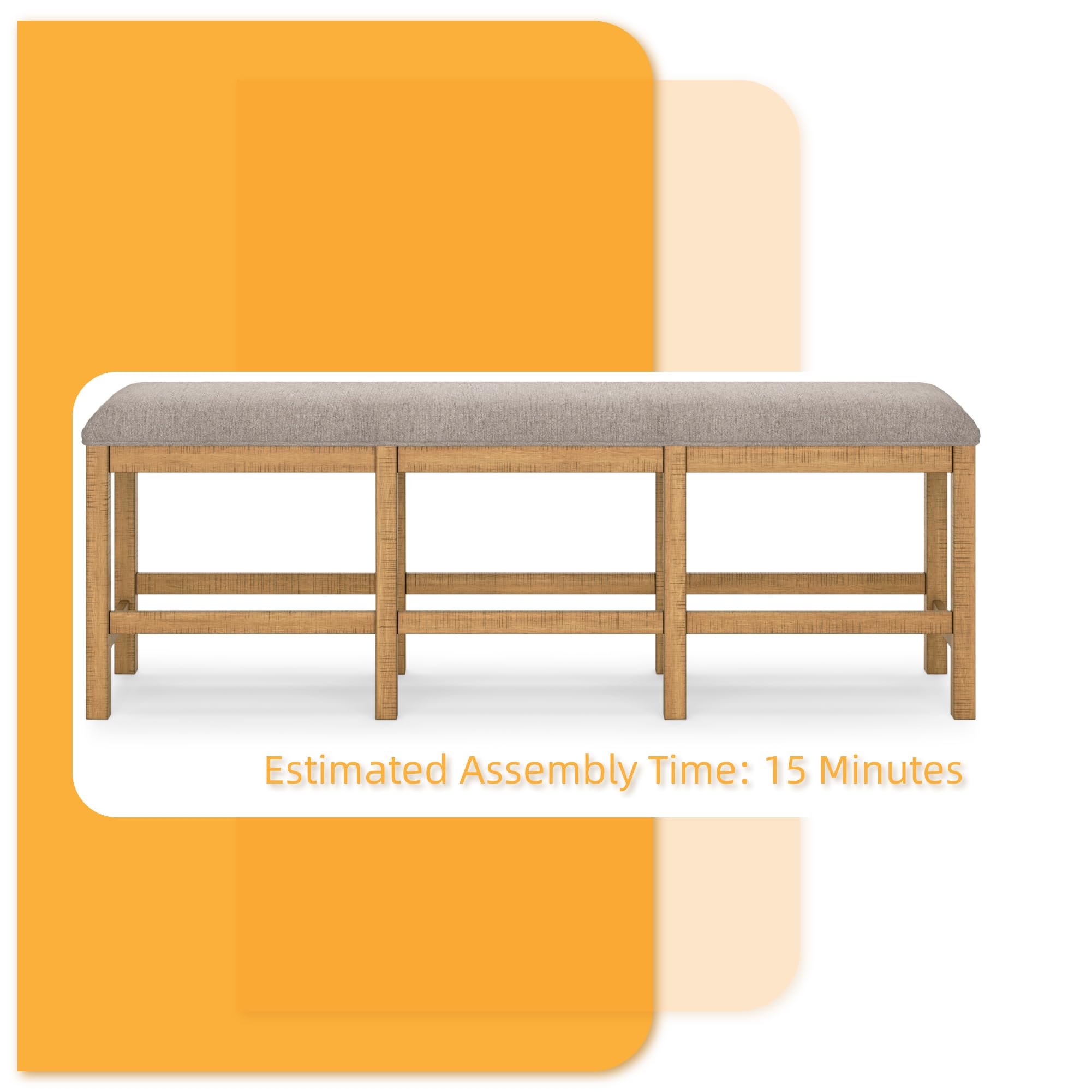 Counter Height Dining Bench, Light Brown & Light Gray