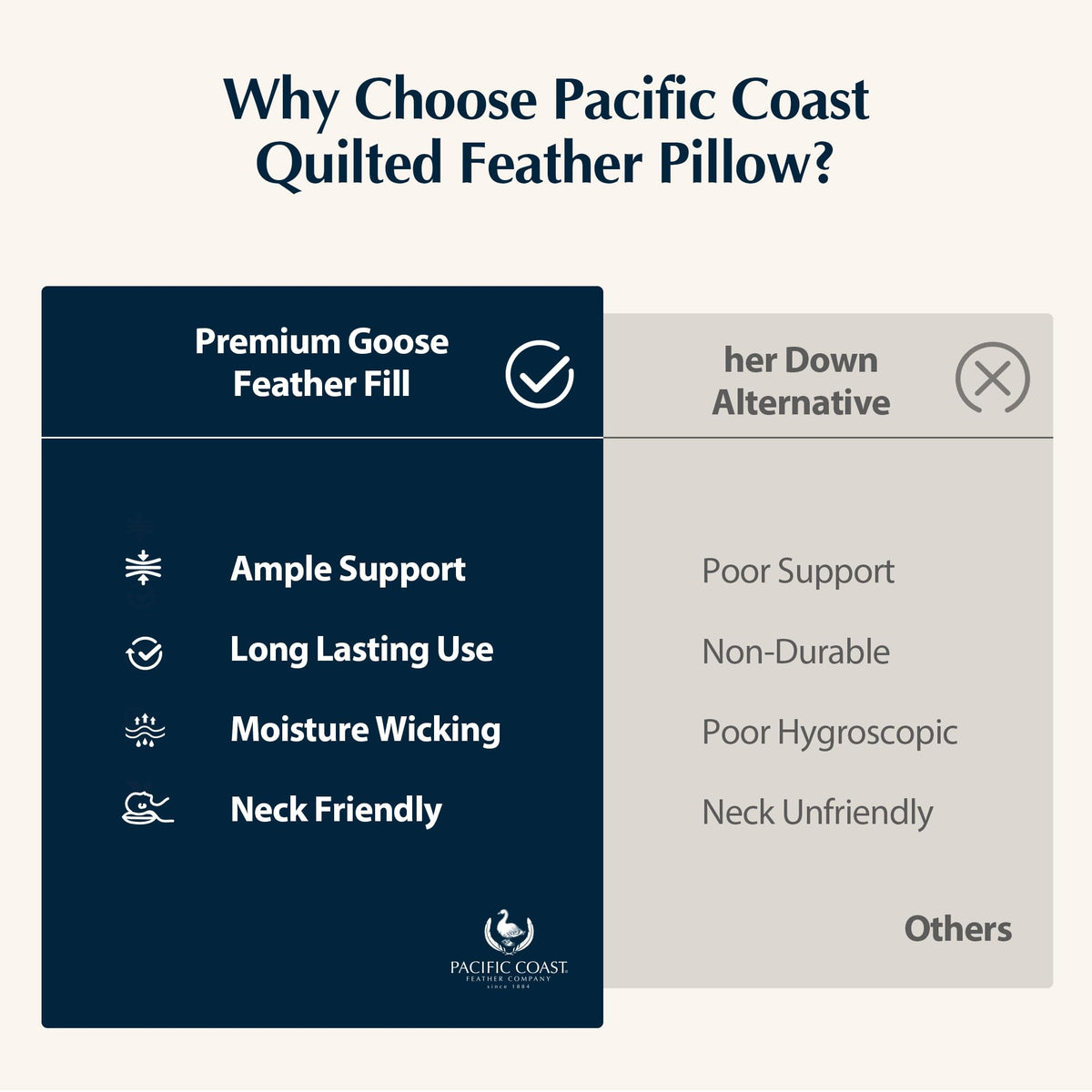 Pacific Coast Premium Goose Feather & Down Bed Pillows King Size 2-Pack, Hotel Quality Collection, Medium-Firm Pillow for Side & Back Sleepers