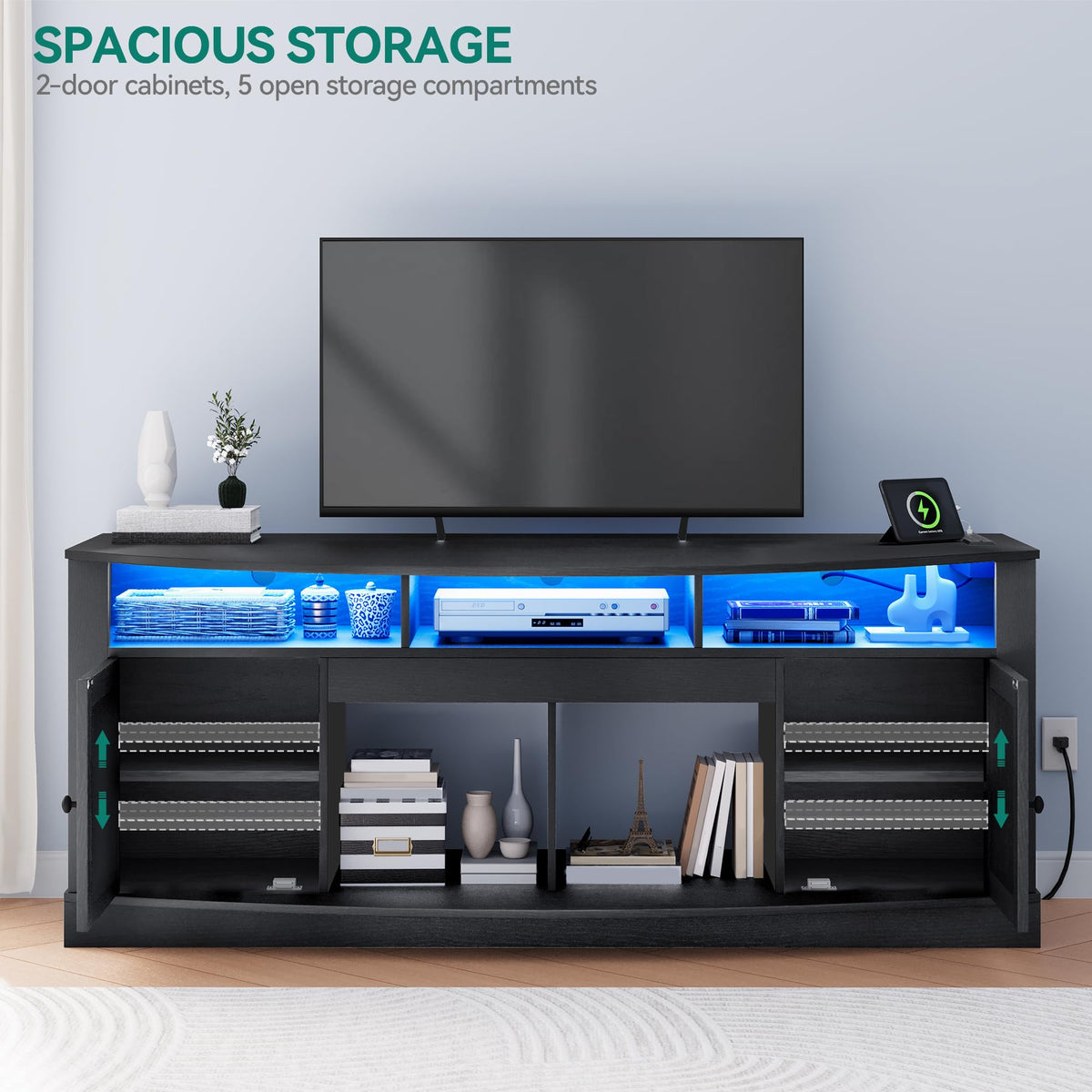 Black Farmhouse LED TV Stand