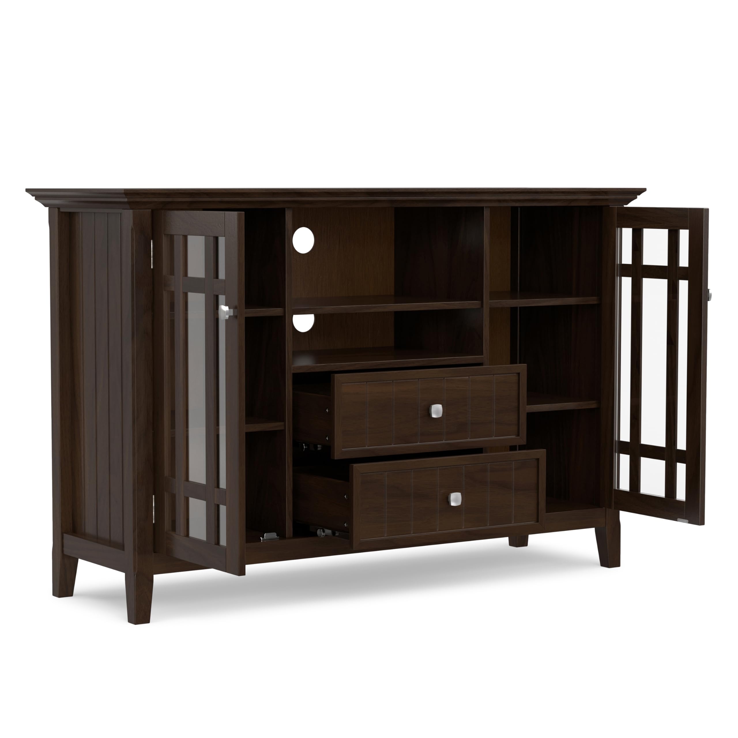 SIMPLIHOME Bedford TV Stand - 53 inch Wide Solid Wood Tall Media Console in Dark Tobacco Brown, Transitional Entertainment Center for Living Room for TVs up to 60 Inches with Cable Management