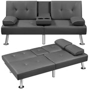Convertible Futon Sofa Bed with Cup Holders