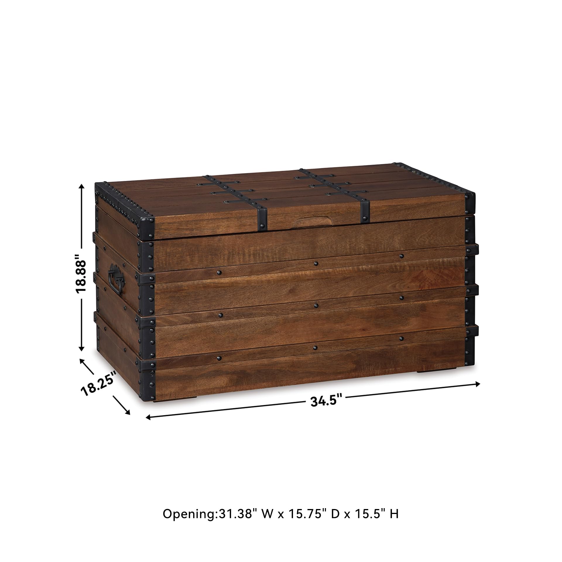Wooden Storage Trunk with Hinged Top – Dark Brown