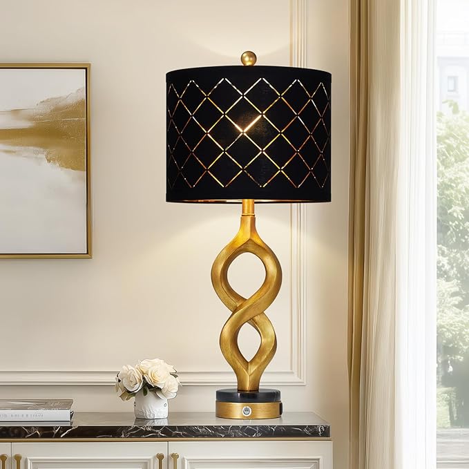 Sculptural Touch Control Table Lamp with USB Ports