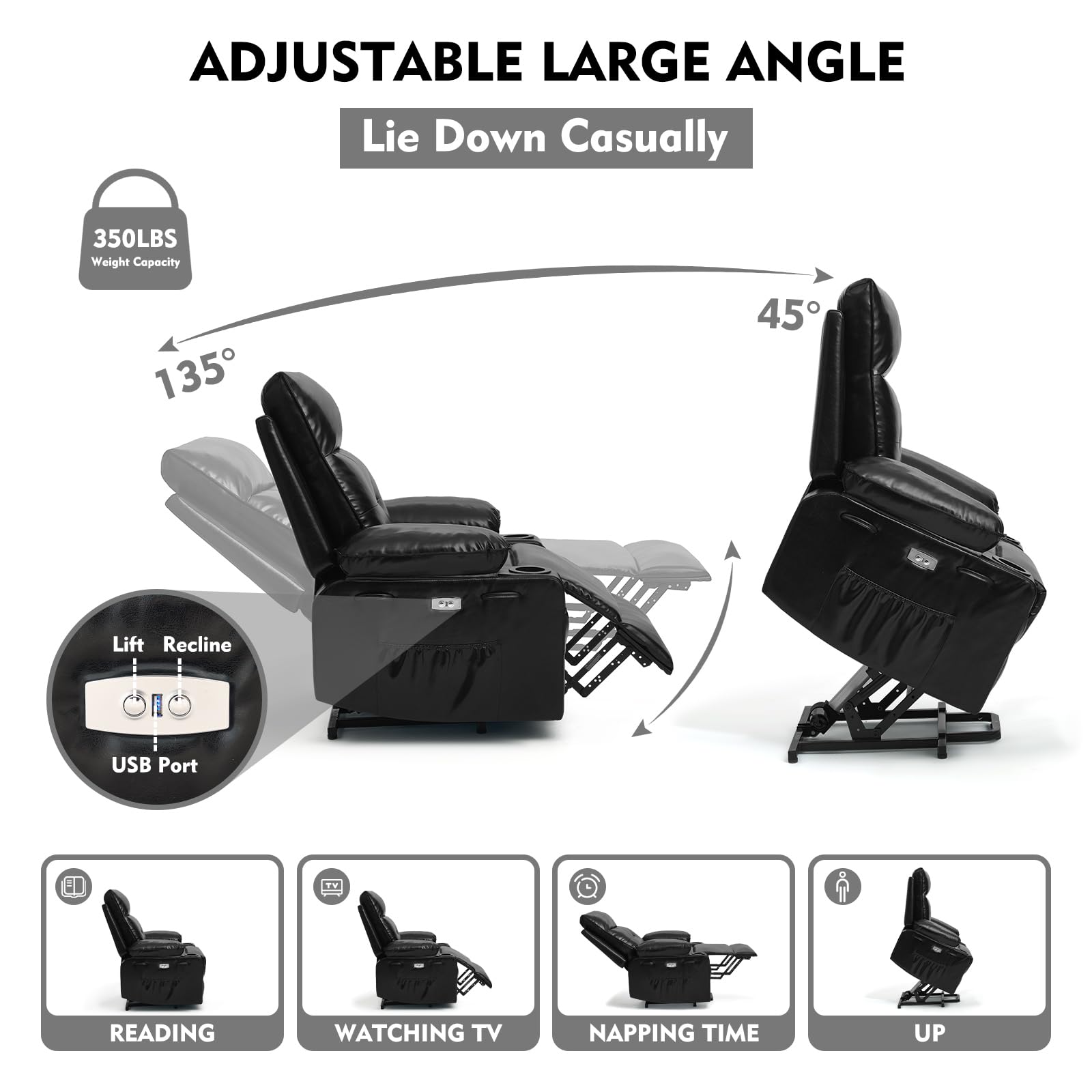 Polar Aurora Power Lift Chair for Elderly,Electric Recliner Chair with Vibrating Massage & Heating,Living Room Chair with Thickened armrest,USB Ports,2 Cup Holders