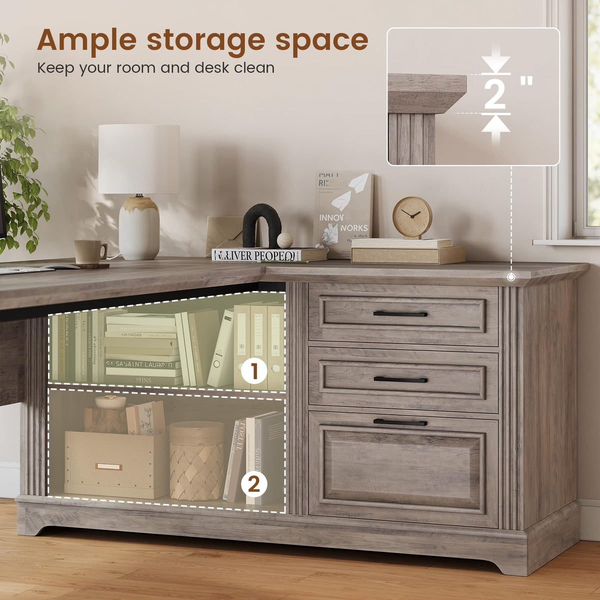 SEDETA Farmhouse 61" Executive Office Desk with Drawers for Home Office