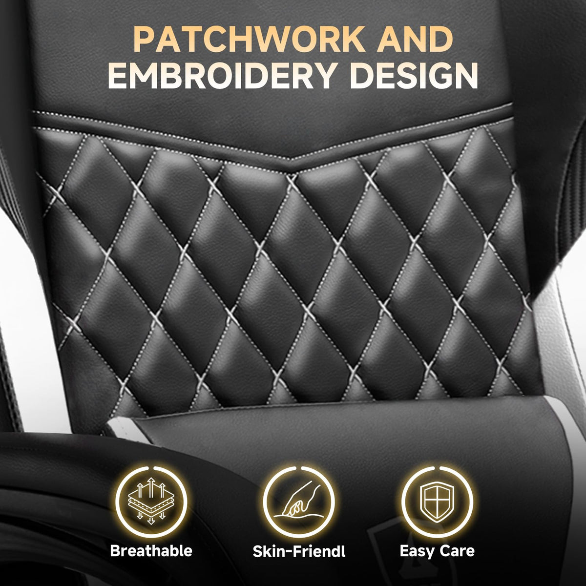 GTPLAYER Gaming Chair, High Back Leather Computer Gaming Chair with Footrest, Ergonomic Height Adjustable Office Chair with Removable Cover and Lumbar Support for Gaming & Work,White