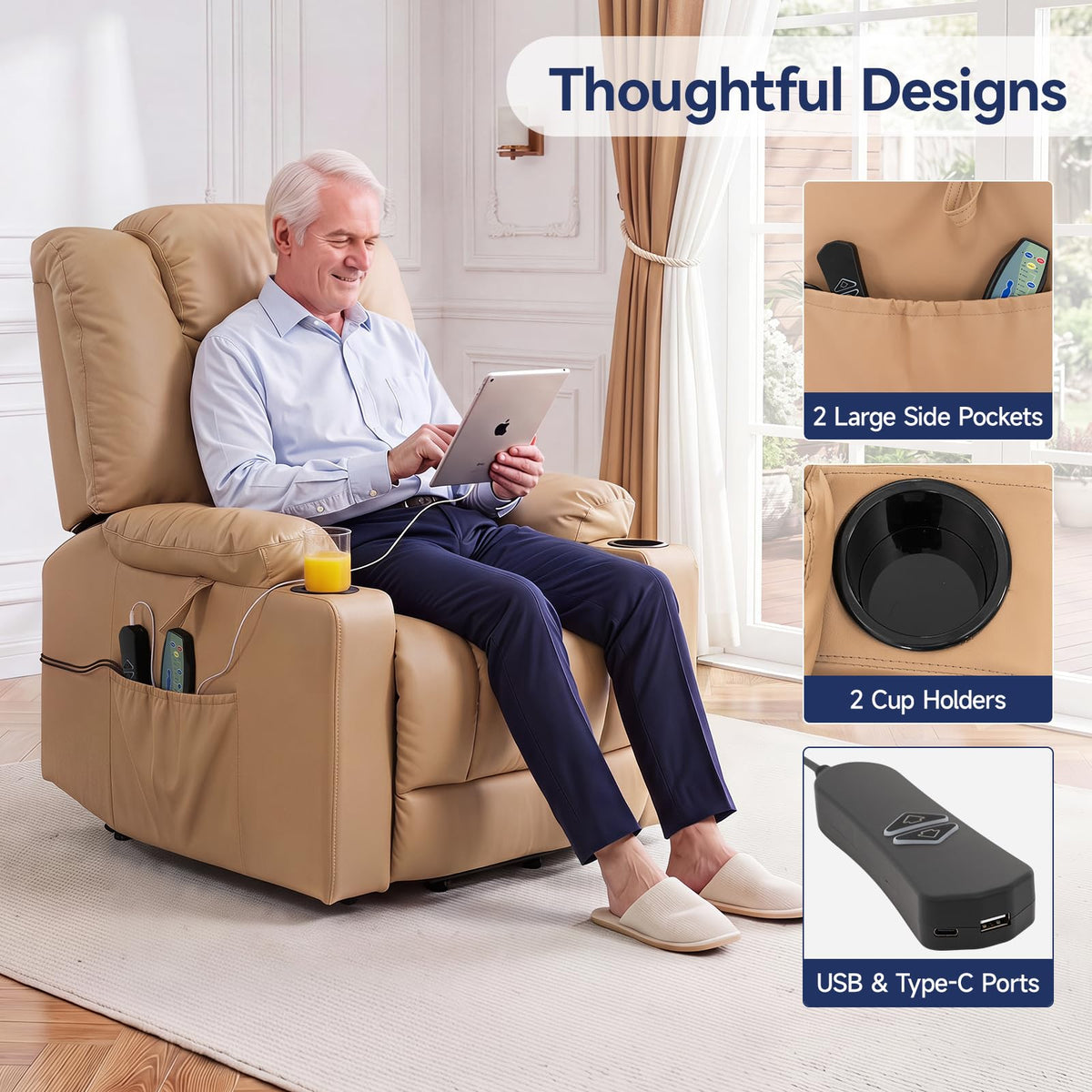 Brage Living Power Lift Recliner Chair for Elderly with Heat and Massage