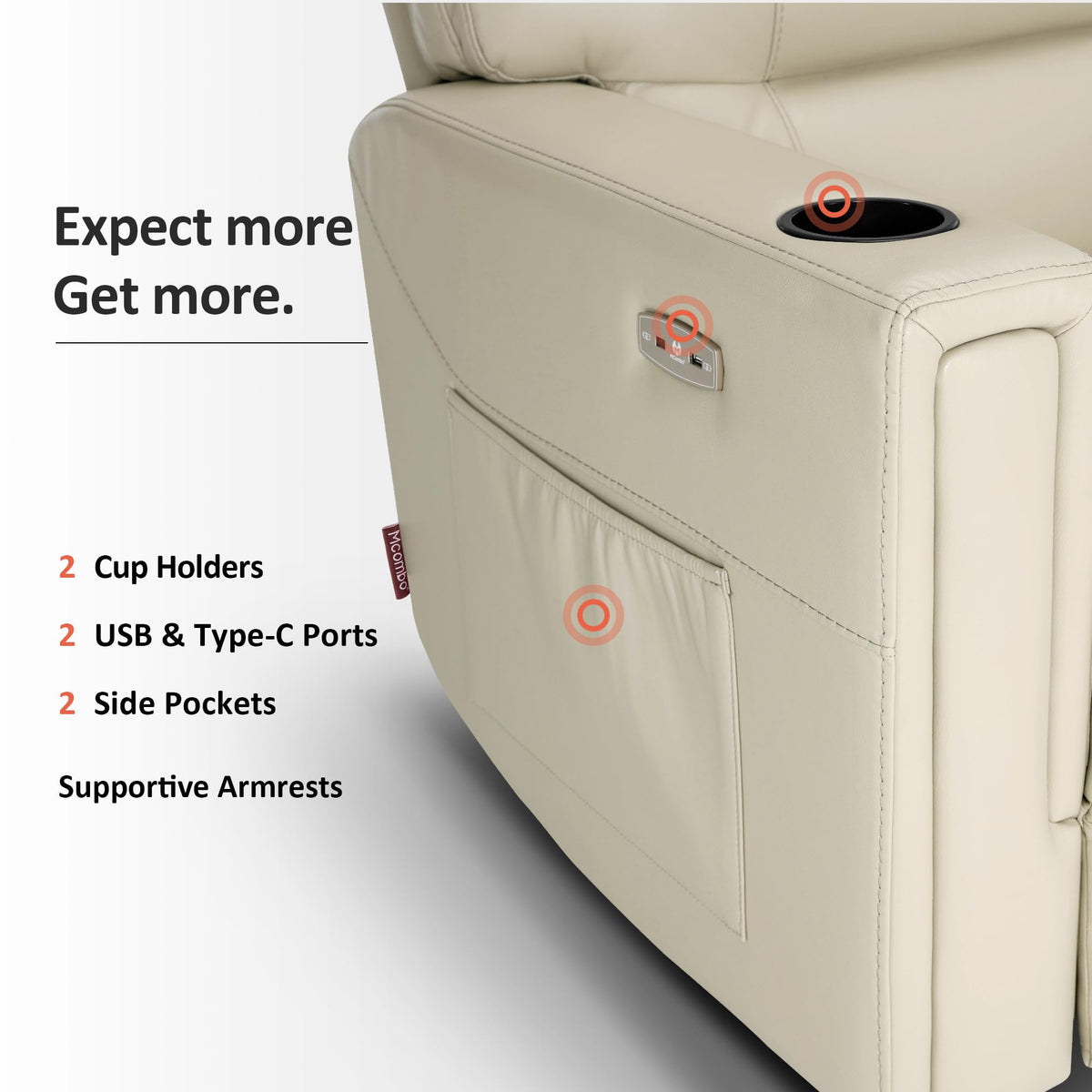 MCombo Triple Motor Oversized Lay Flat Power Lift Recliner Chair with Infinite Position, for 380lbs and Heights 5'7''-6'6" Big and Tall People, Adjustable headrest, Faux Leather R7177 (Cream White)