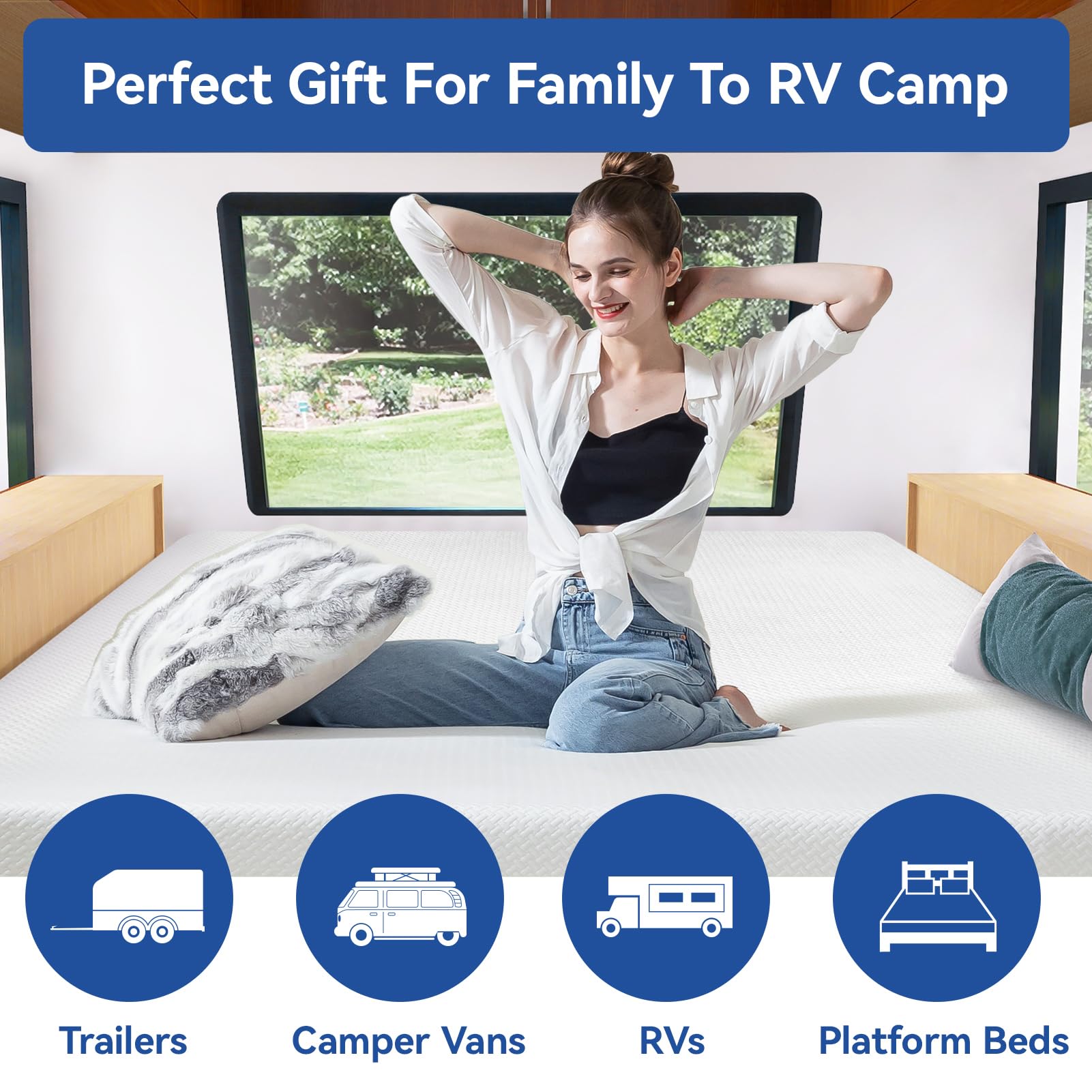 King RV Mattress Memory Foam-Mattress 10 Inch, Updated Cooling Green Tea/Gel Mattresses for Camper/Truck/Trailer, Medium Firm-Mattress with Fiberglass-Free Cover, CertiPUR-US,Made in USA, 80'' x 72''