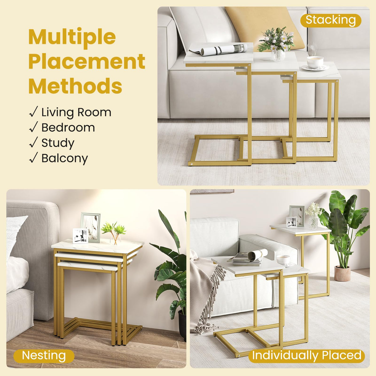 Faux Marble Nesting Tables, Set of 3