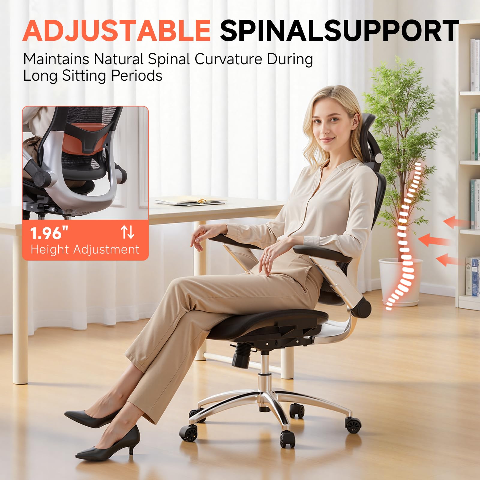 Ergonomic Mesh Office Chair with Flip-Up Arms & Lumbar Support