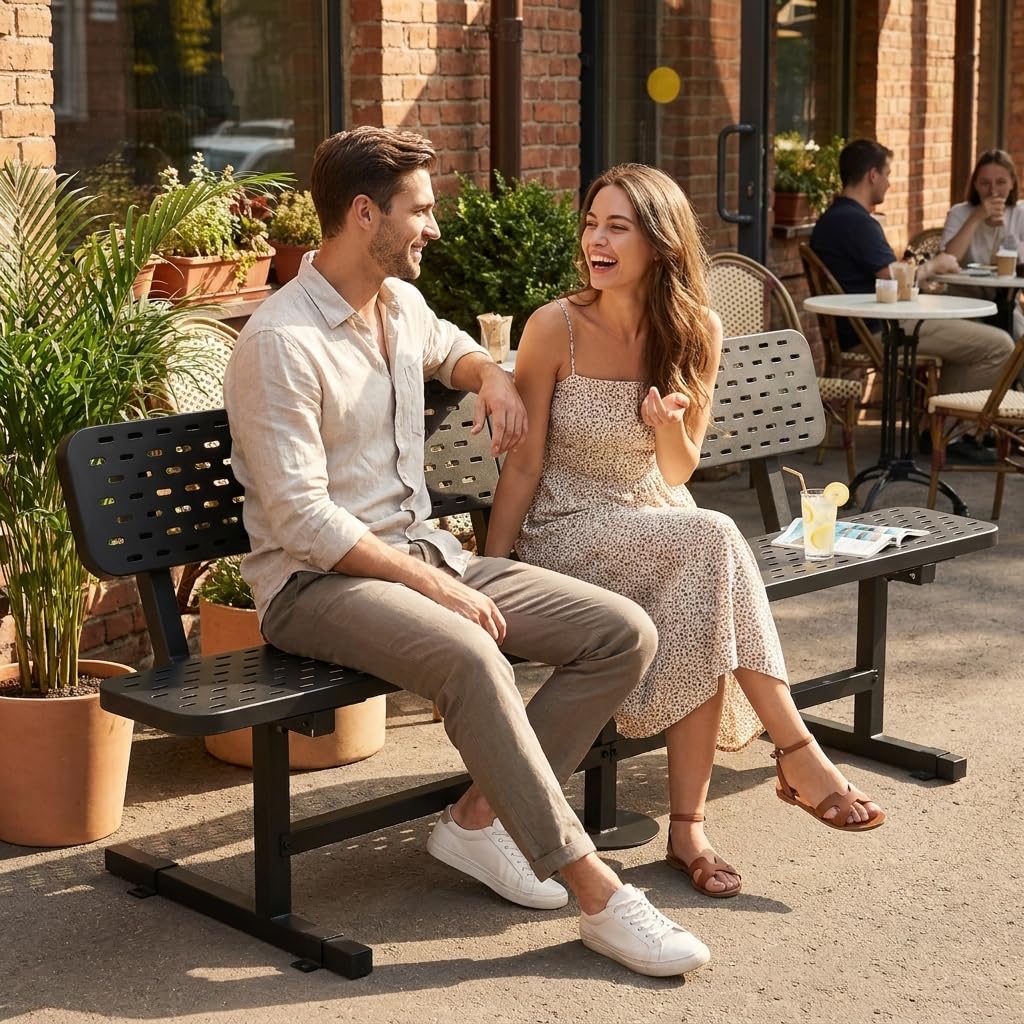 6 ft Heavy Duty Outdoor Metal Park Bench with Back