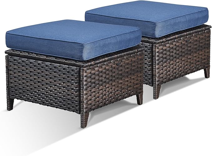 Outdoor Wicker Ottoman Set of 2