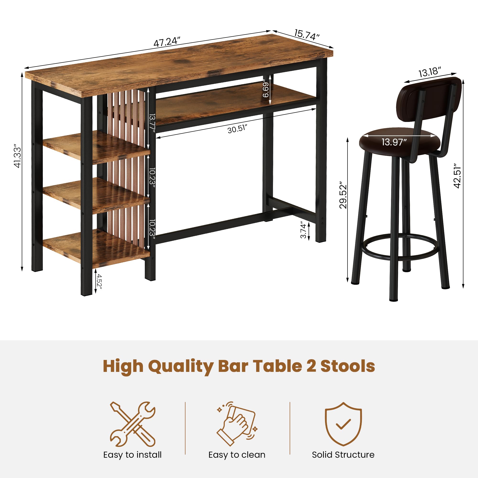 3-Piece Bar Table and Stools Set